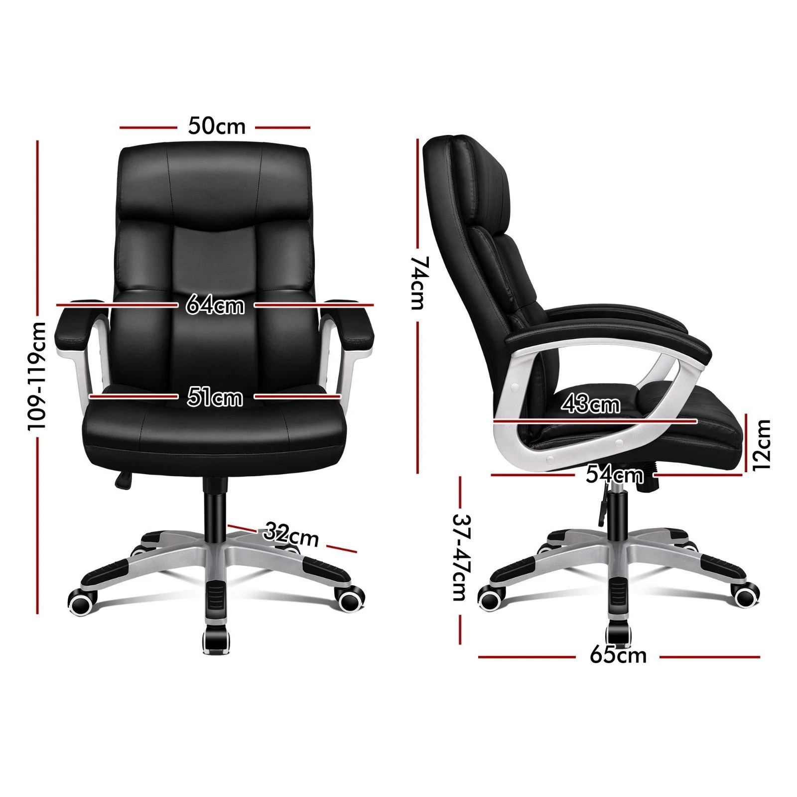 10 Alfordson Office Chair Executive Computer Gaming Racer PU Leather Work Seat - Black, 10 of 10