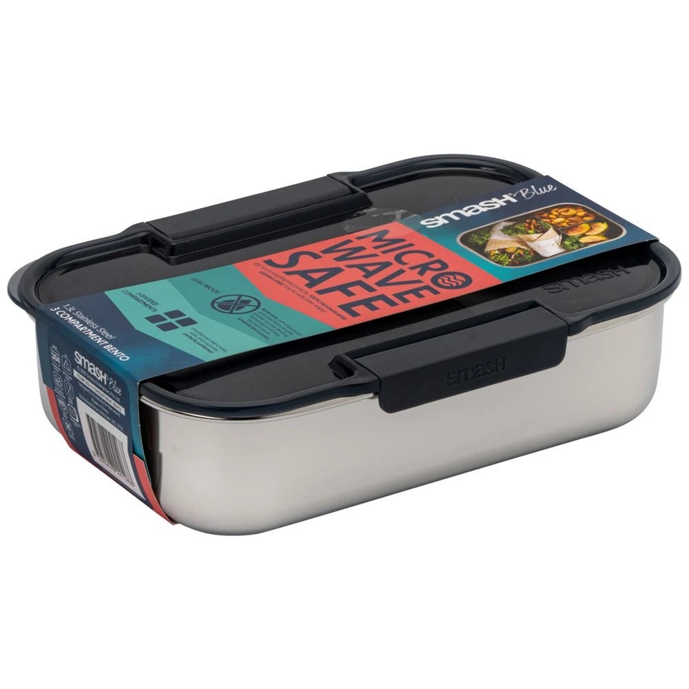 1 Smash 3 Compartment Bento Box 1.3L Charcoal, 1 of 4