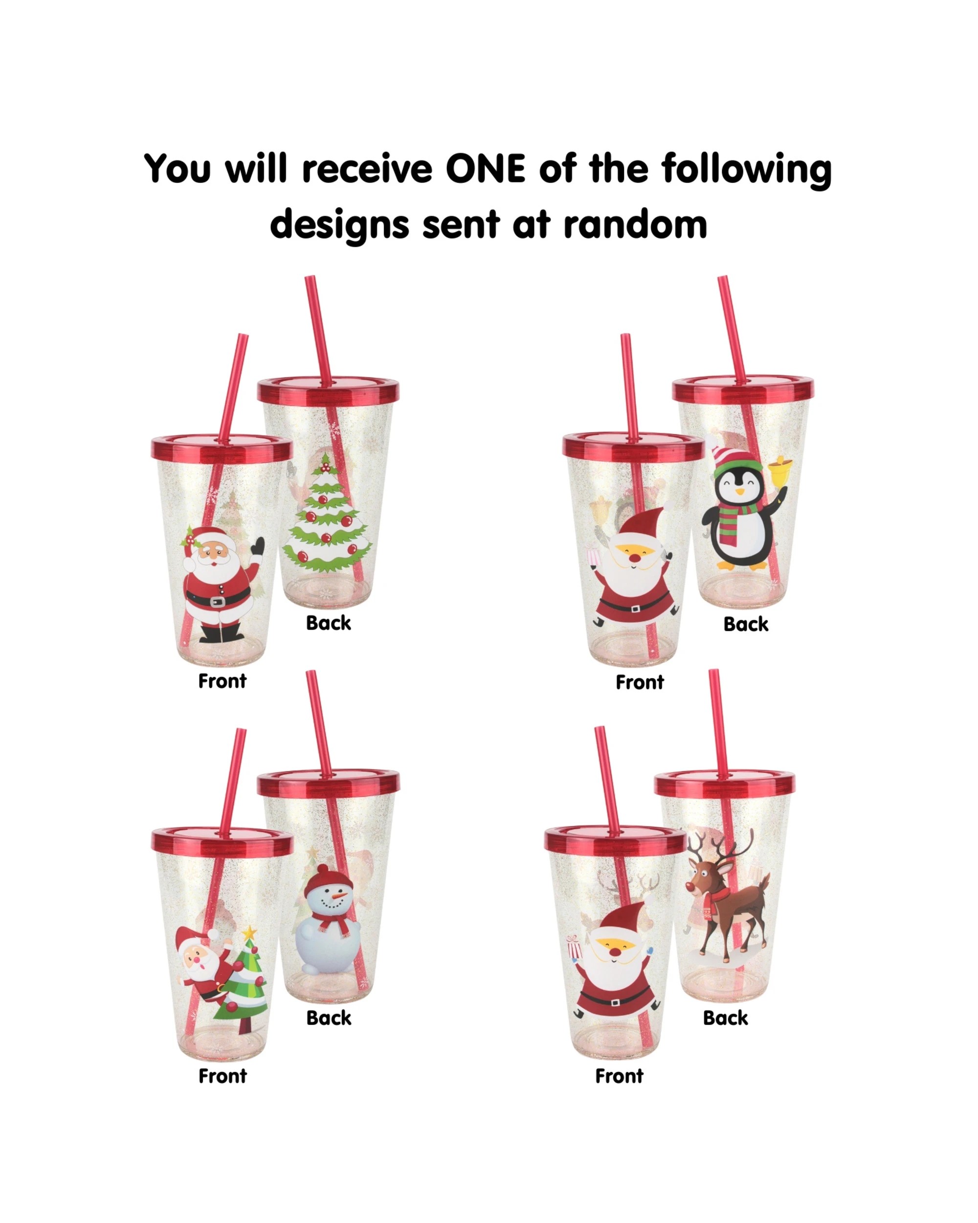 2 Festive Magic Christmas Novelty Tumbler Cup With Straw Assorted, 2 of 5