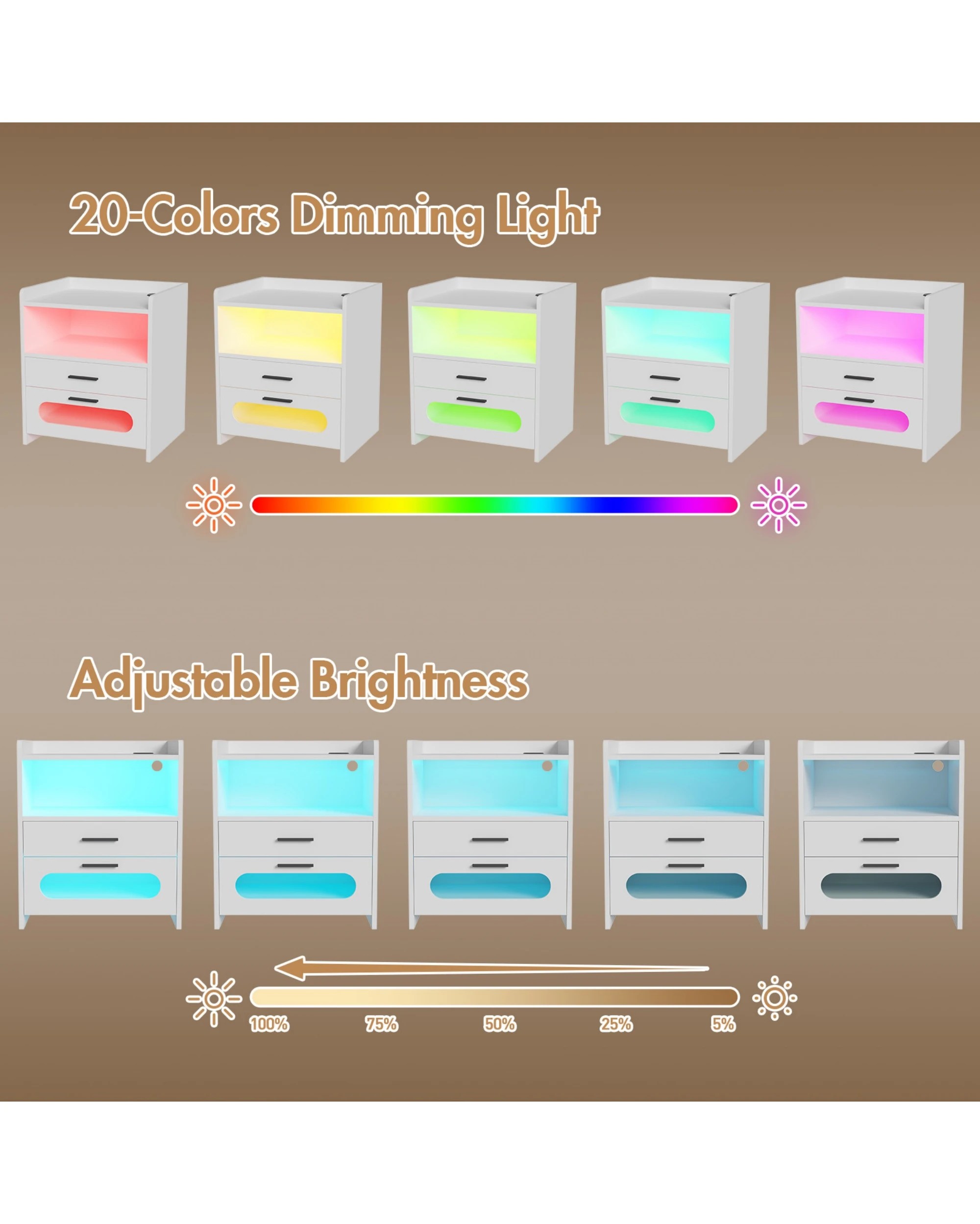 4 Advwin Bedside Table Wireless Charging Station Led Lights 2 Drawers Storage
 - White, 4 of 8