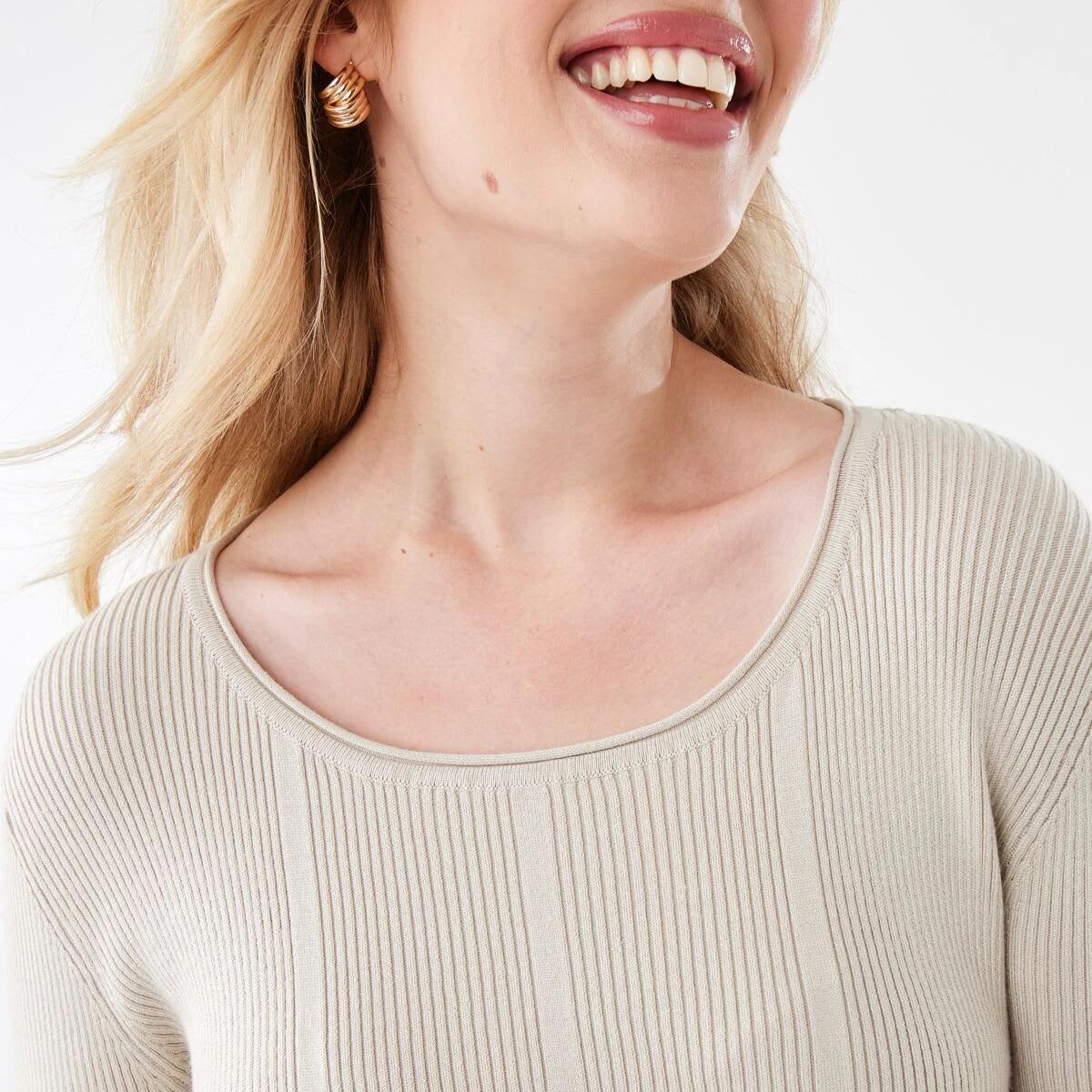 6 Long Sleeve Scoop Knit Skater Mini Dress Bone Beige, 6 of 10