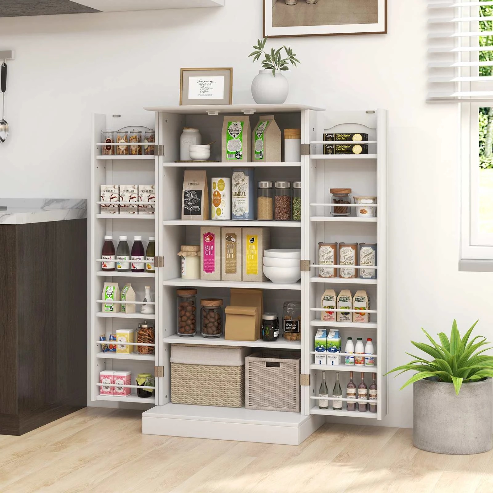 2 Costway 2 Doors Buffet Cabinet w/17 Shelves, 2 of 5