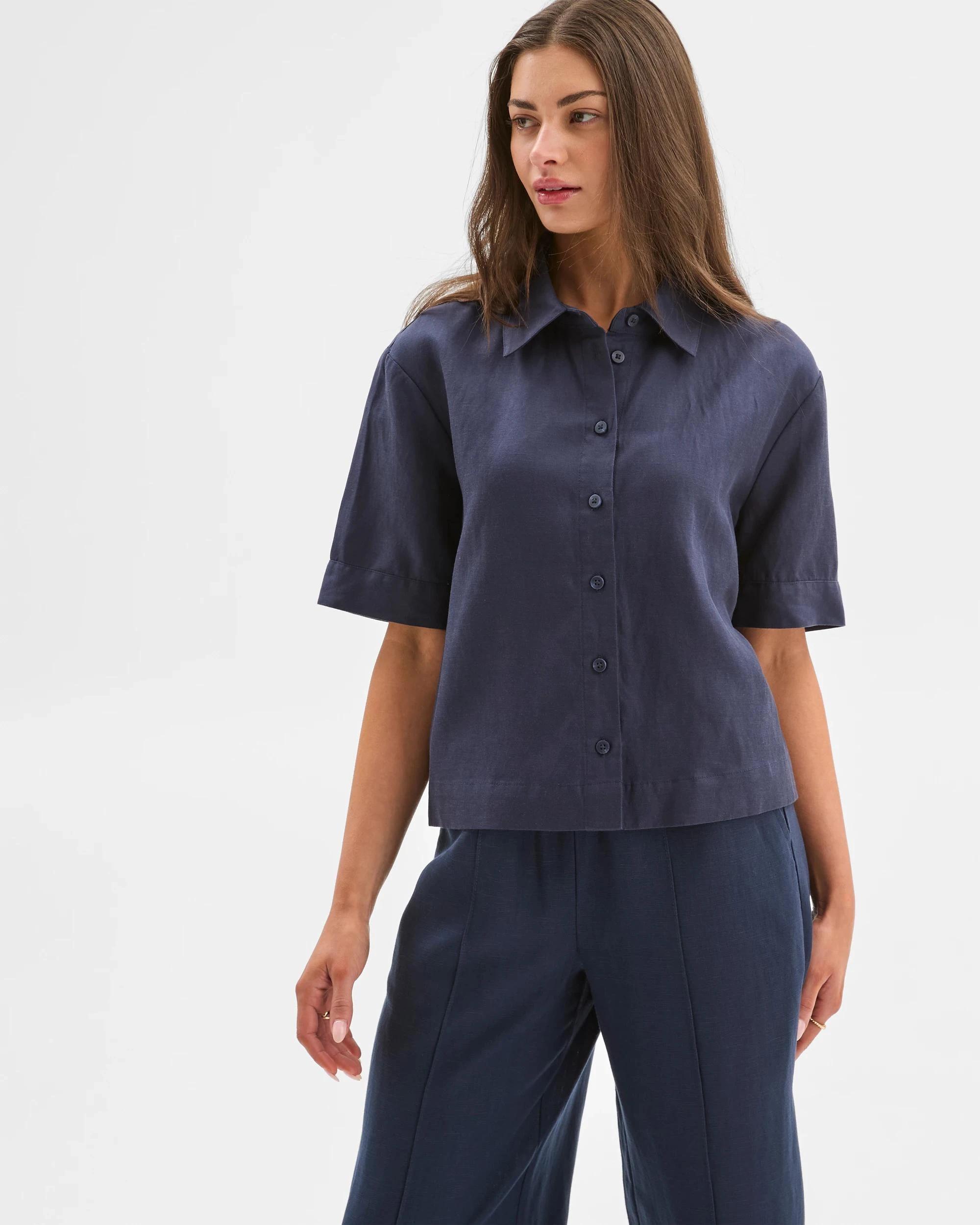 1 Target Petites Button Front Shirt NAVY BLAZER, 1 of 5