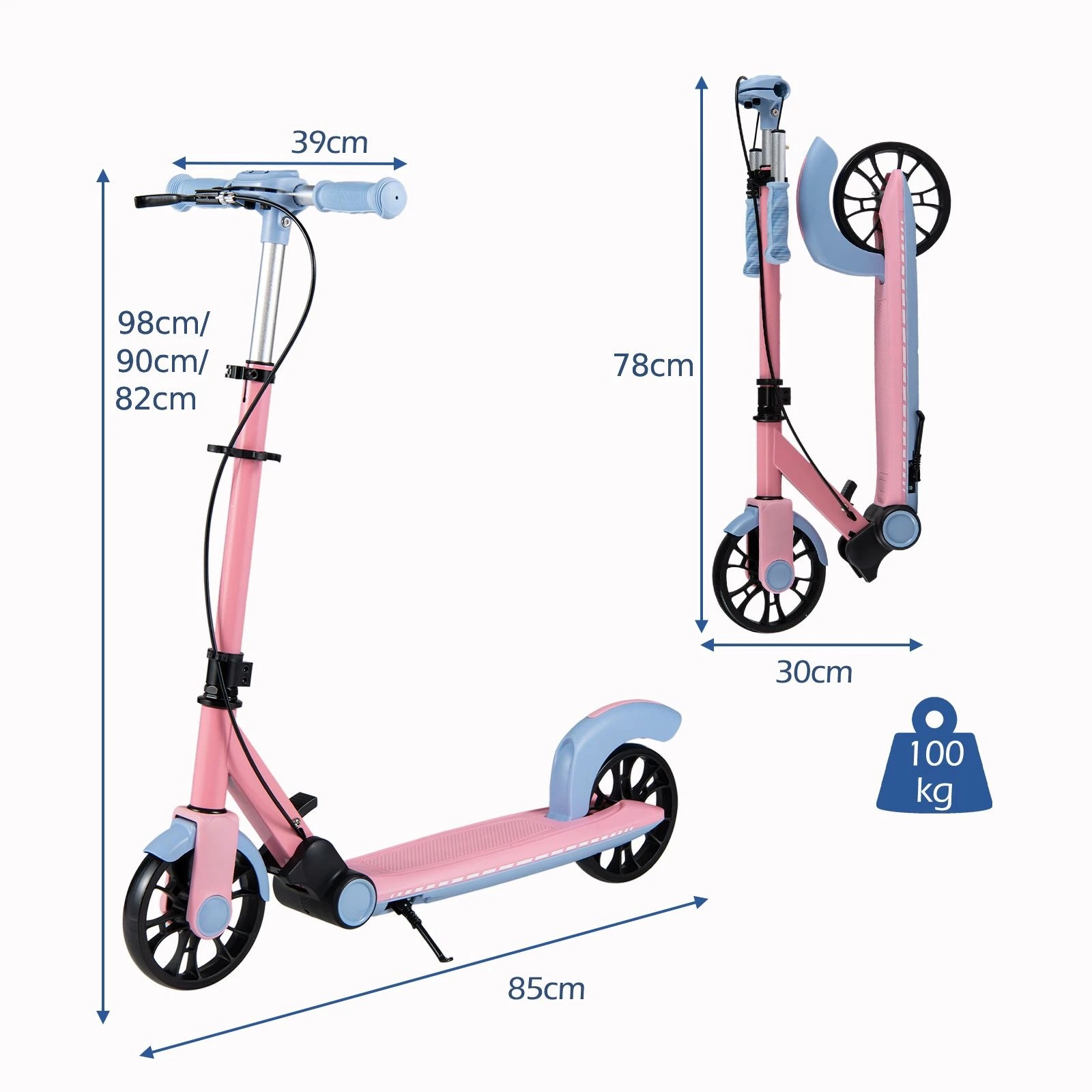 2 Costway Folding Kick Scooter w/LED Wheels Aluminum Frame Stunt Scooter Adjustable Push Scooter, 2 of 2