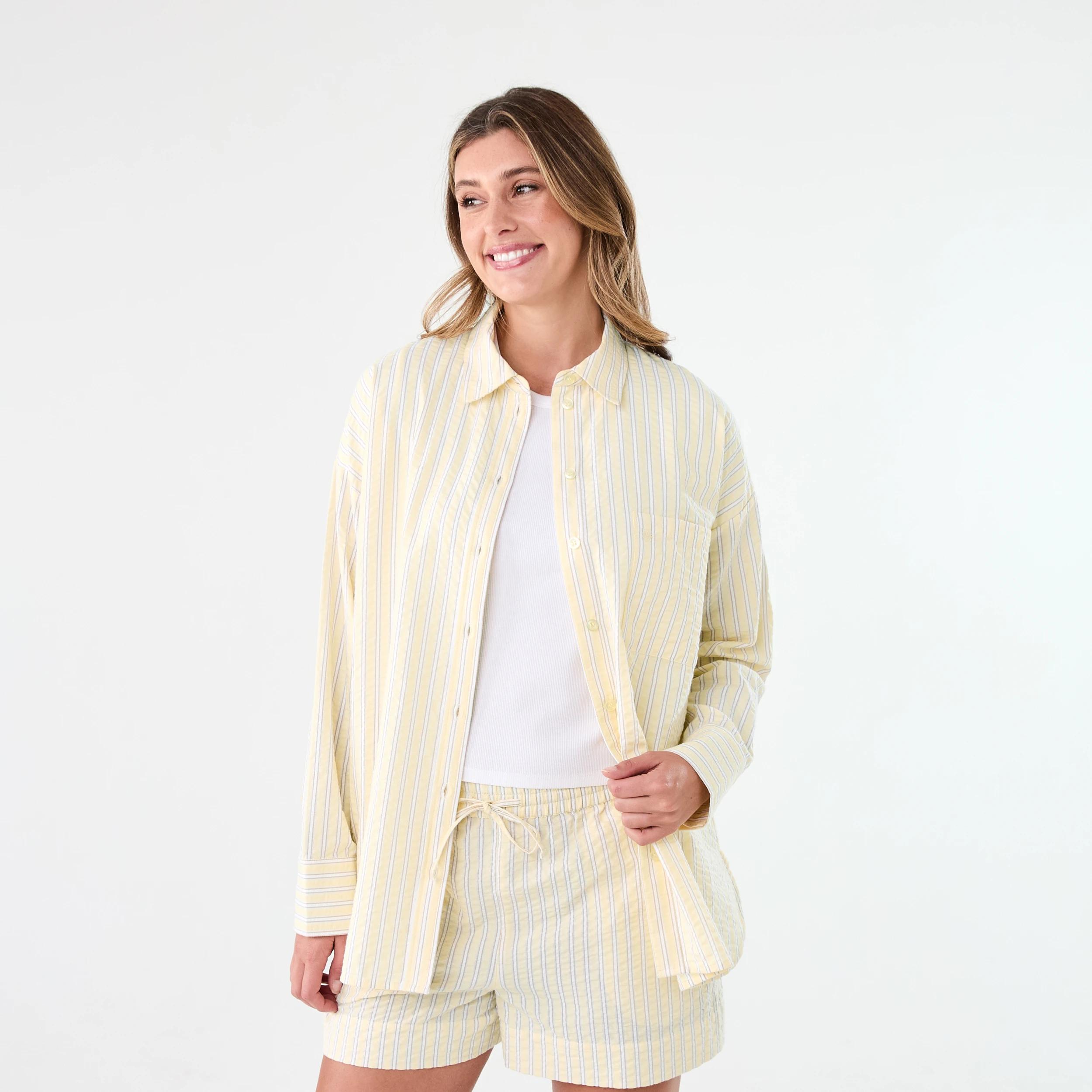 1 Long Sleeve Oversized Seersucker Shirt S Strp Yf, 1 of 9