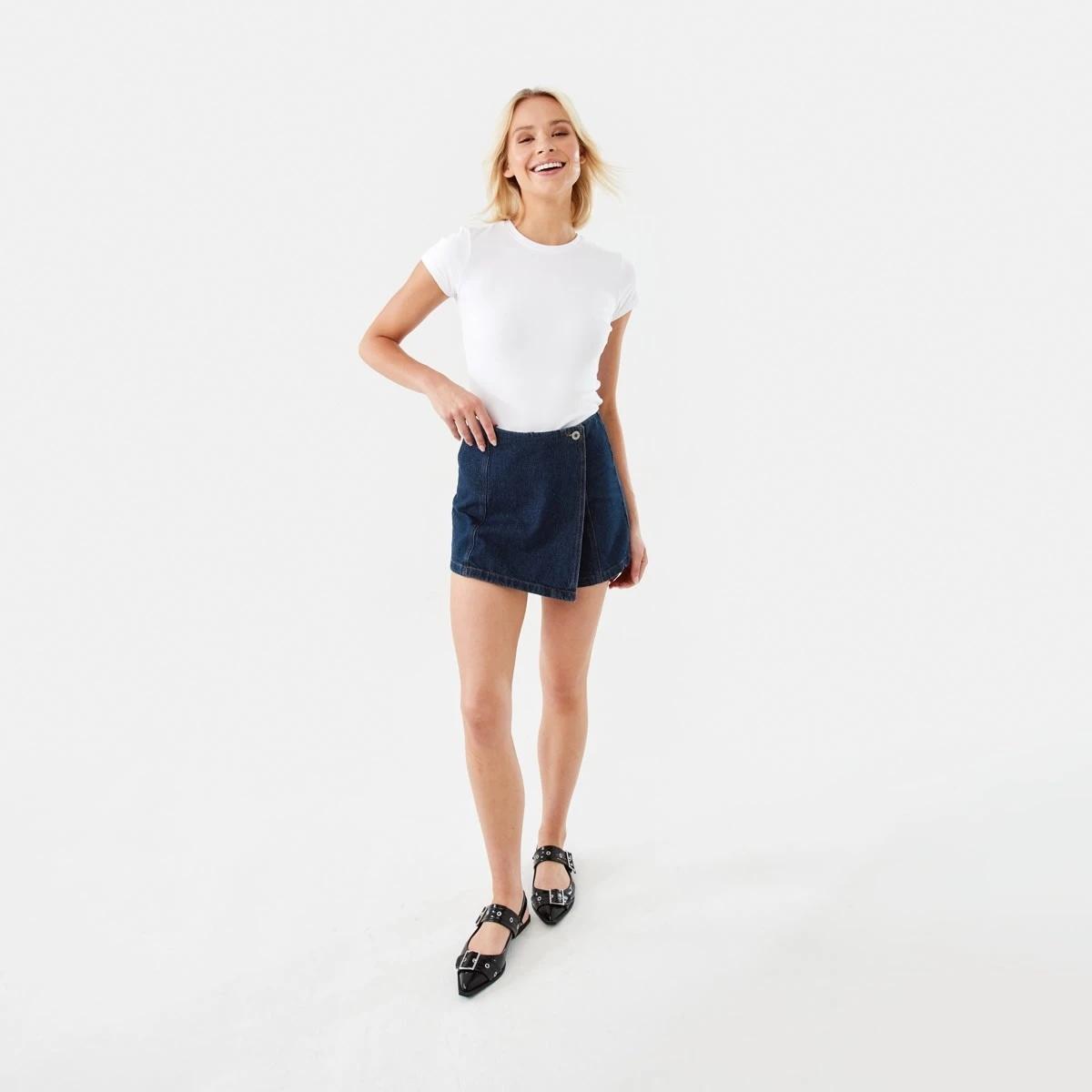 2 No Waist Denim Skort Dark Wash, 2 of 6