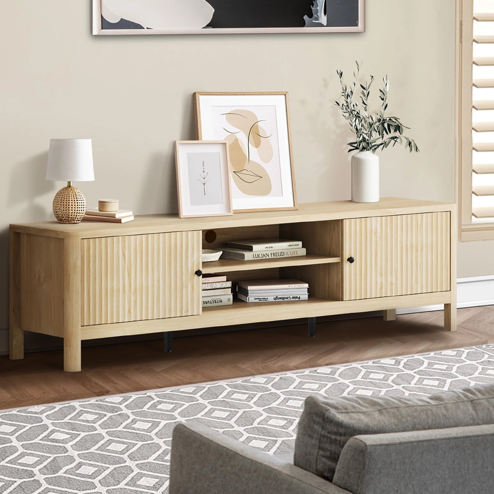 3 Oikiture Tv Cabinet Entertainment Unit Stand 160cm
 - Natural, 3 of 9