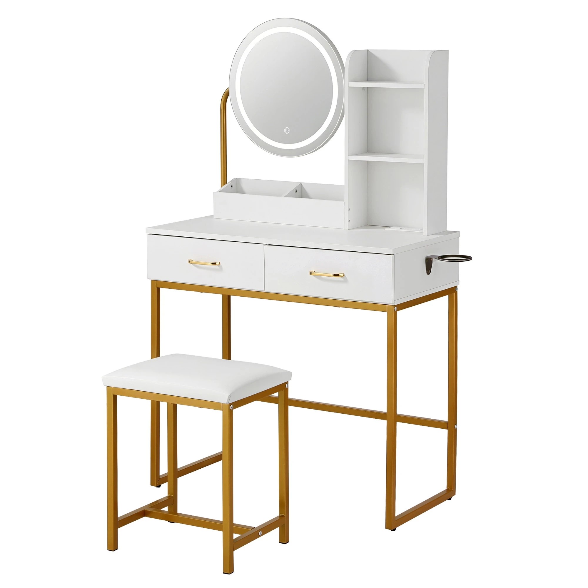 4 Artiss Dressing Table Charging Station LED Vanity Desk Set Stool Make up Mirror Storage Drawer - Multi, 4 of 9