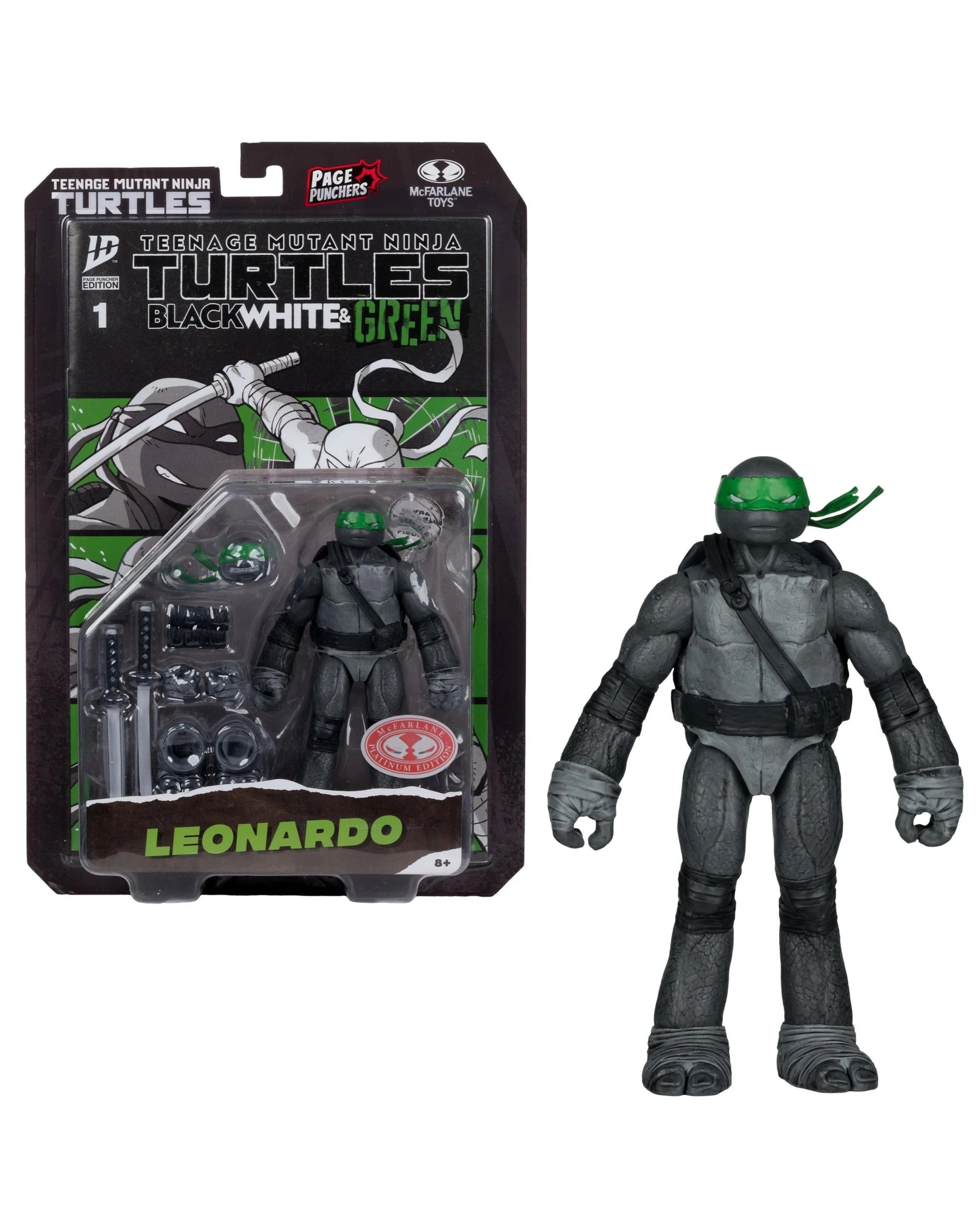 1 Teenage Mutant Ninja Turtles Leonardo Black White and Green Page Punchers Red Platinum Edition 5 inch Figure With Comic, 1 of 9