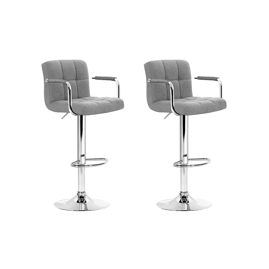 1 Artiss 2x Bar Stools Fabric Gas Lift w/Armrest - Grey, 1 of 5