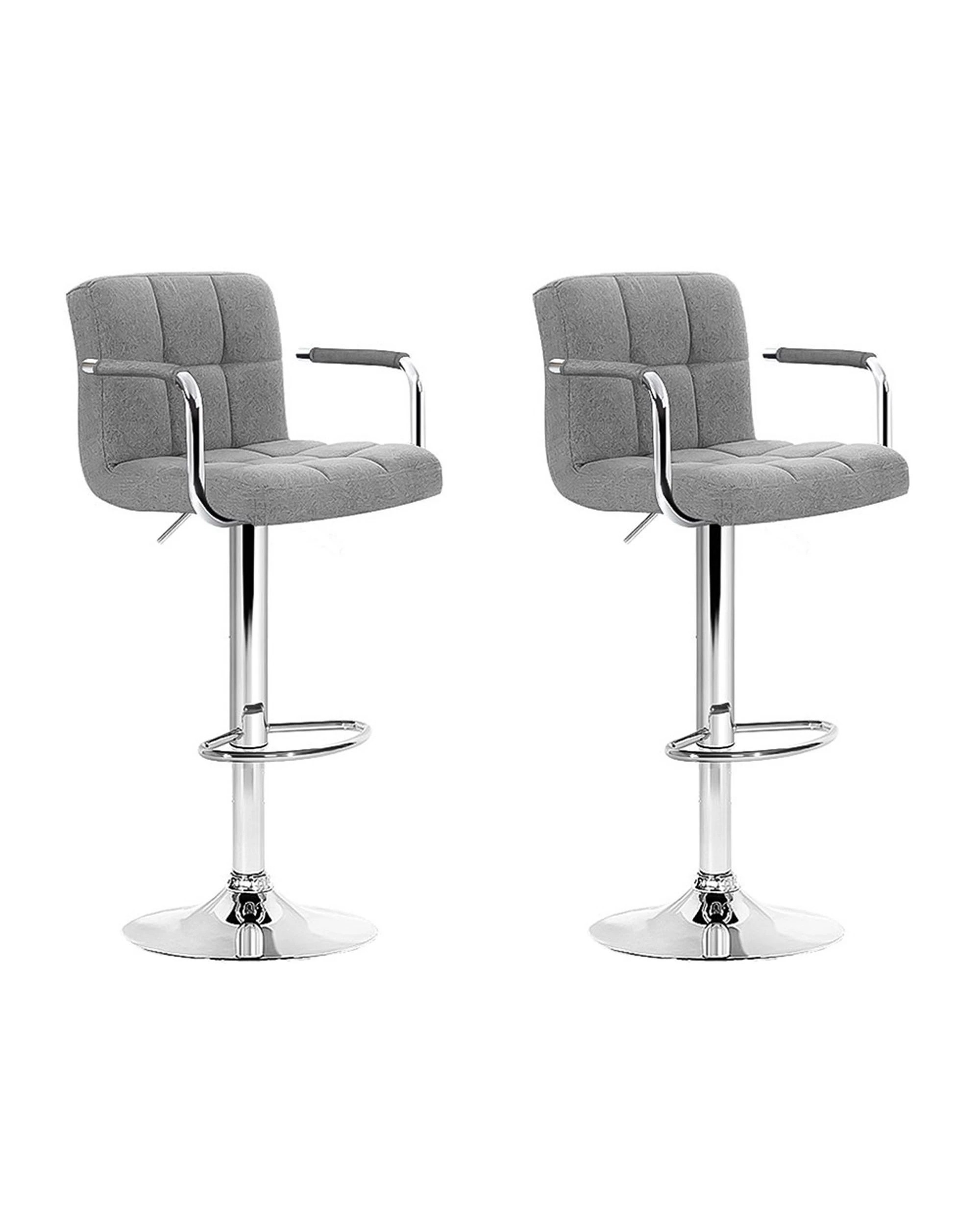 1 Artiss 2x Bar Stools Fabric Gas Lift w/Armrest - Grey, 1 of 5