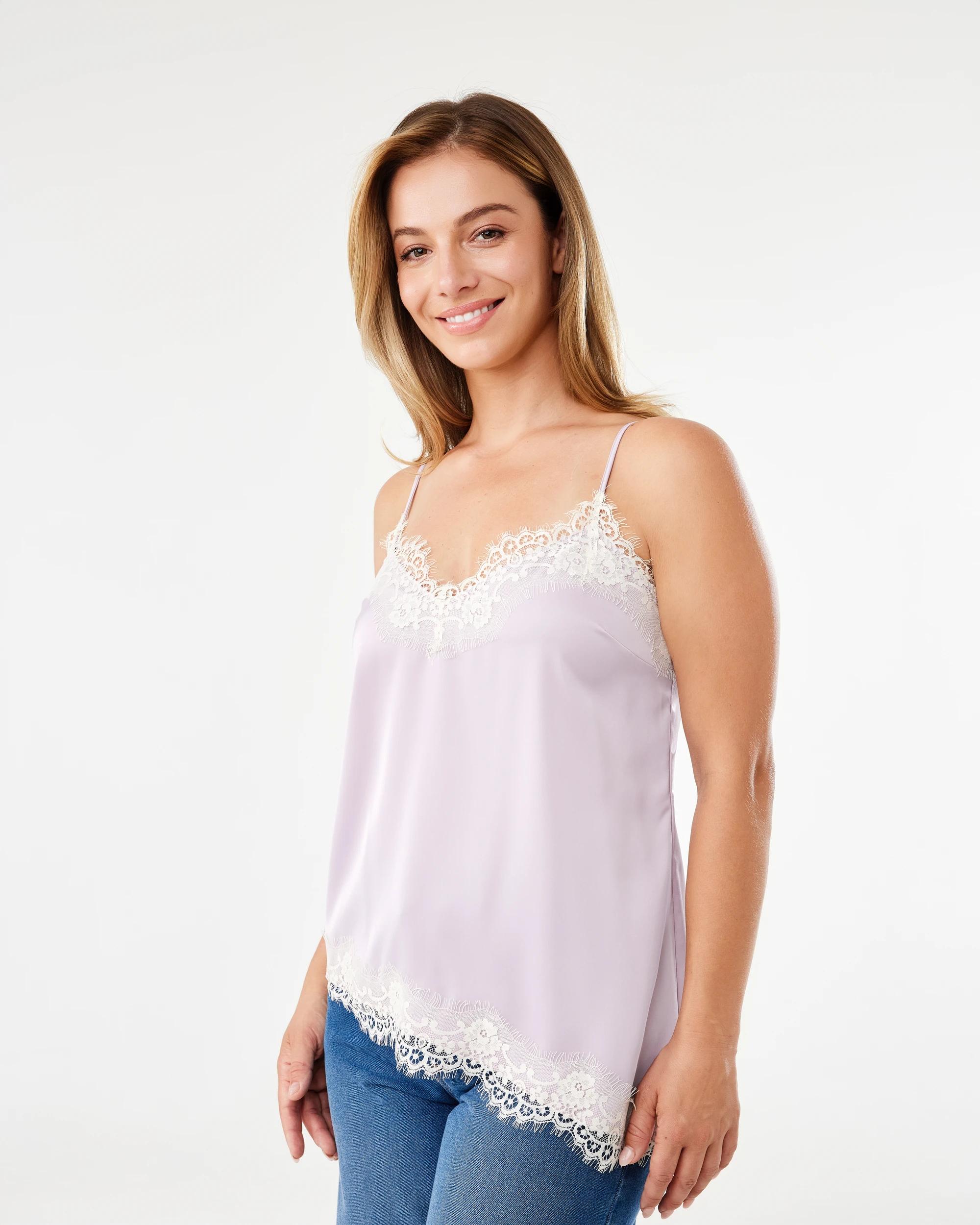 2 Sleeveless Satin Lace Trim Cami Soft Prpl, 2 of 6