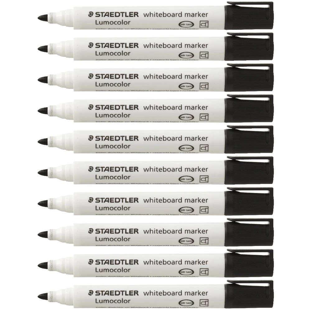 4 Staedtler Lumocolor Whiteboard Markers Bullet Black 10 Pack, 4 of 10