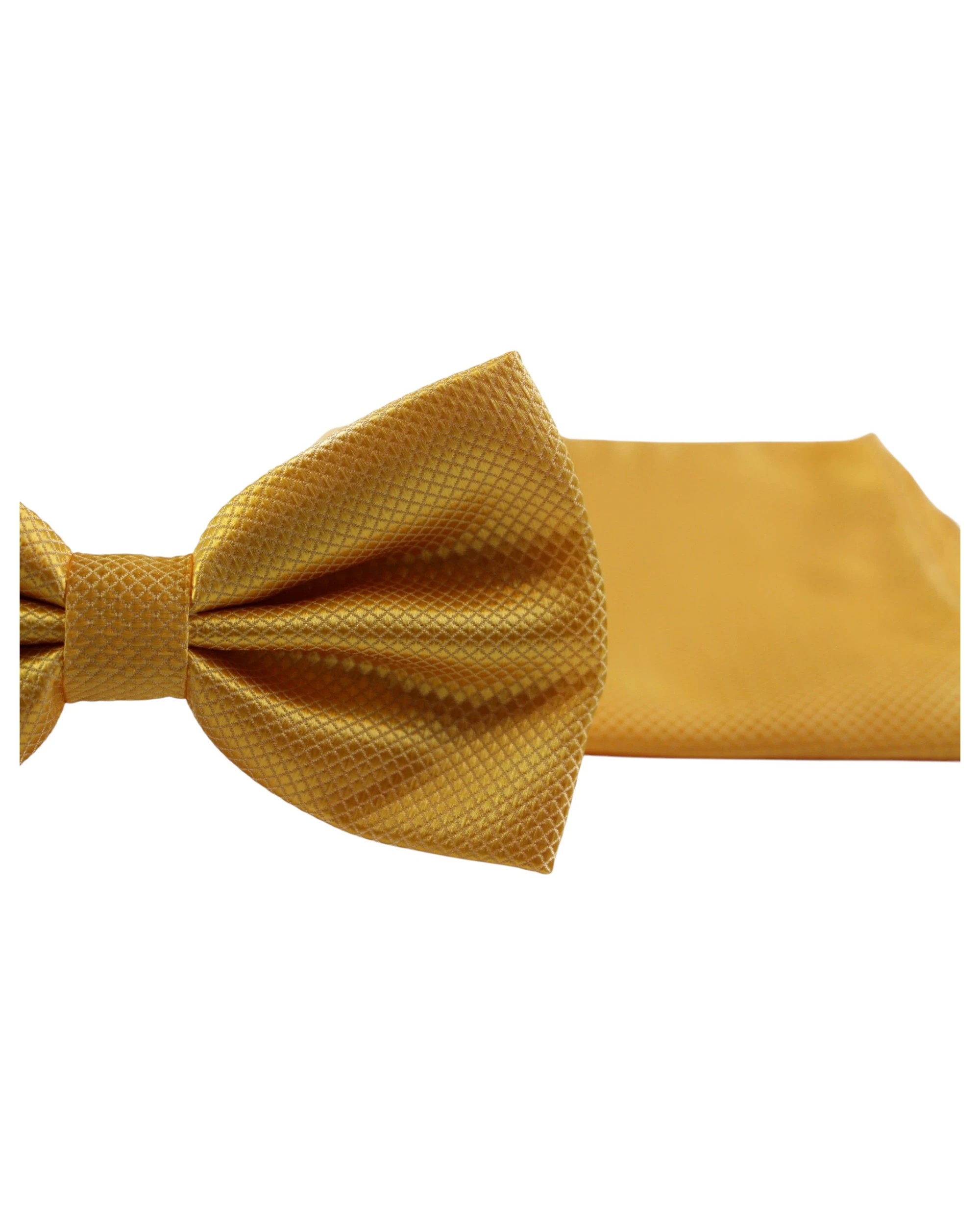 2 Zasel Mens Plain Coloured Checkered Bow Tie & Matching Pocket Square Set - Yellow - Yellow, 2 of 4