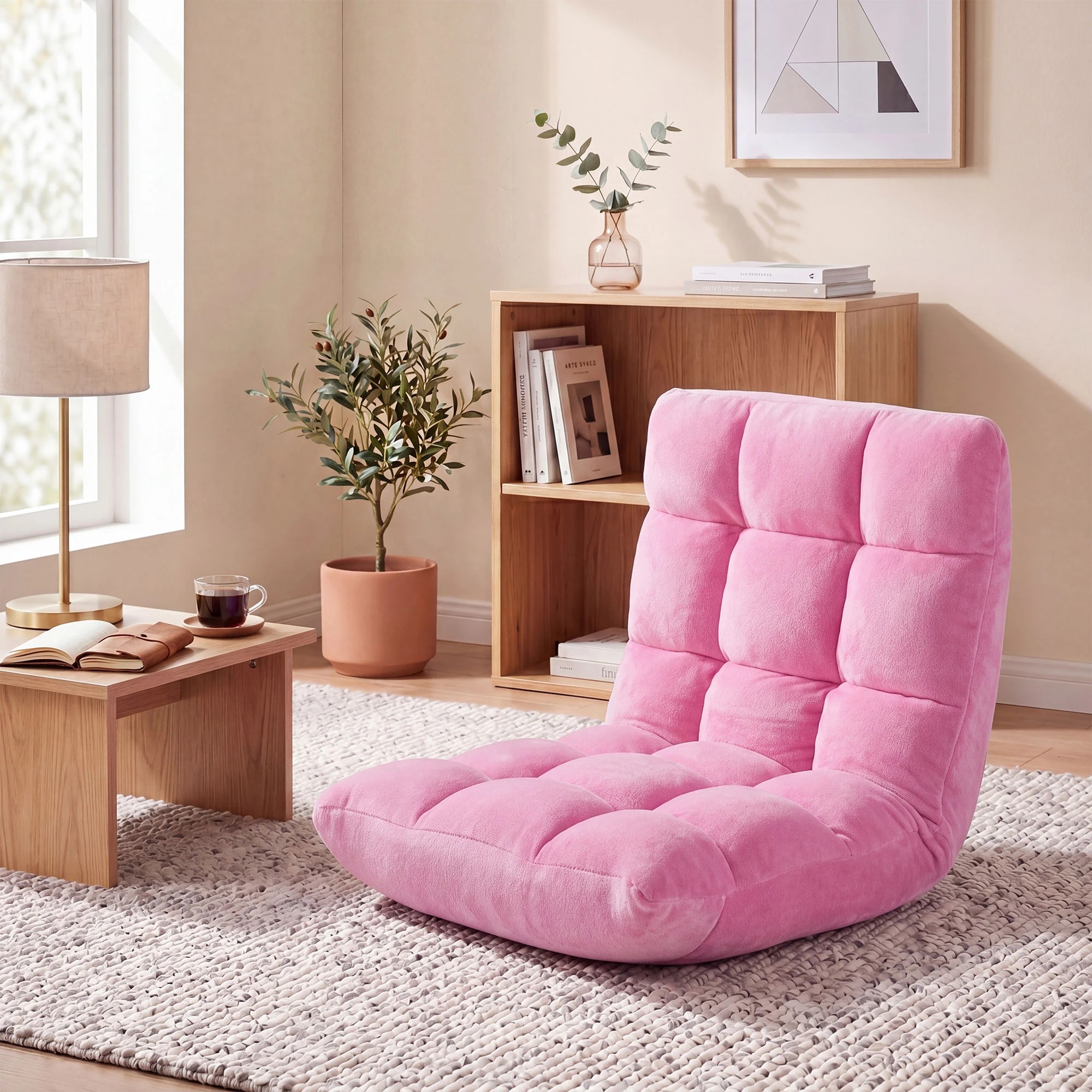 2 Costway Adjustable 14-Position Floor Chair Folding Couch Recliner Lazy Sofa Chaise Lounge - Pink, 2 of 3