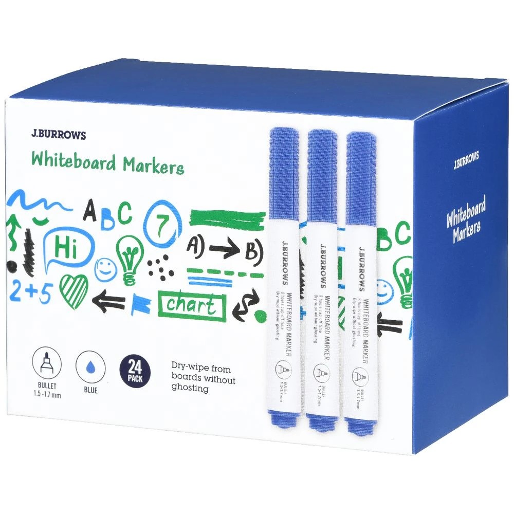 3 J.Burrows Whiteboard Markers Bullet Blue 24 Pack, 3 of 3