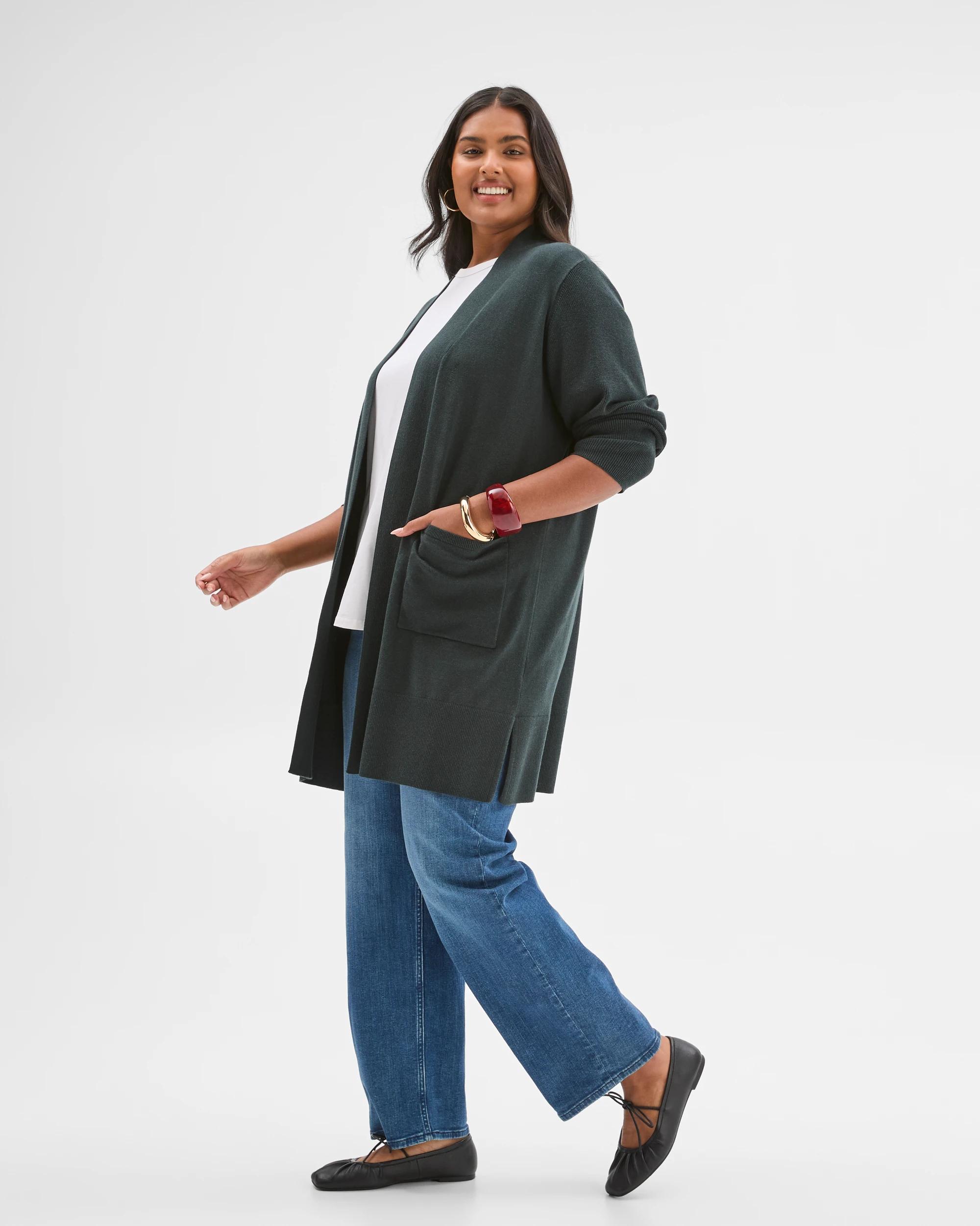 6 Target Curve Curve Australian Cotton Blend Edge To Edge Longline Rib Cardigan MIDNIGHT JADE, 6 of 7