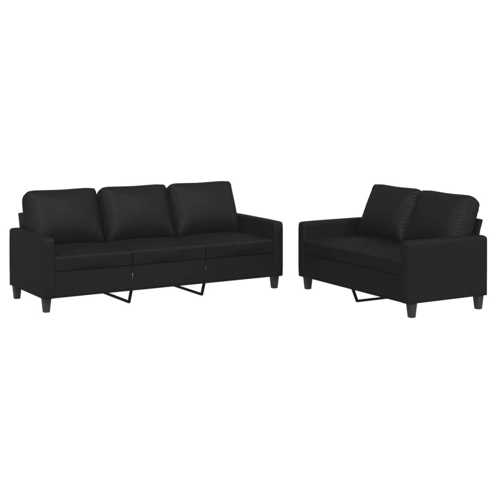 1 Vidaxl 2 Piece Sofa Set With Cushions Faux Leather - Black, 1 of 6