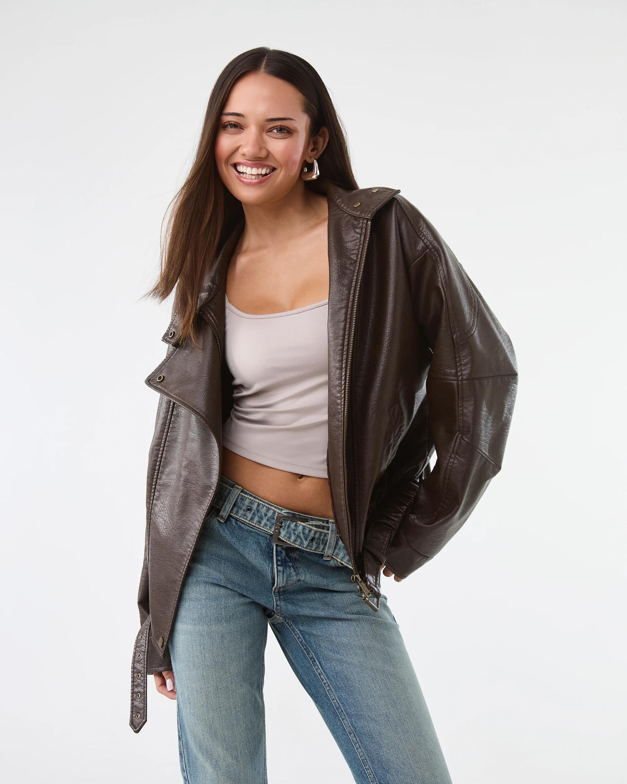 2 PU Bomber Jacket Dark Brown, 2 of 9