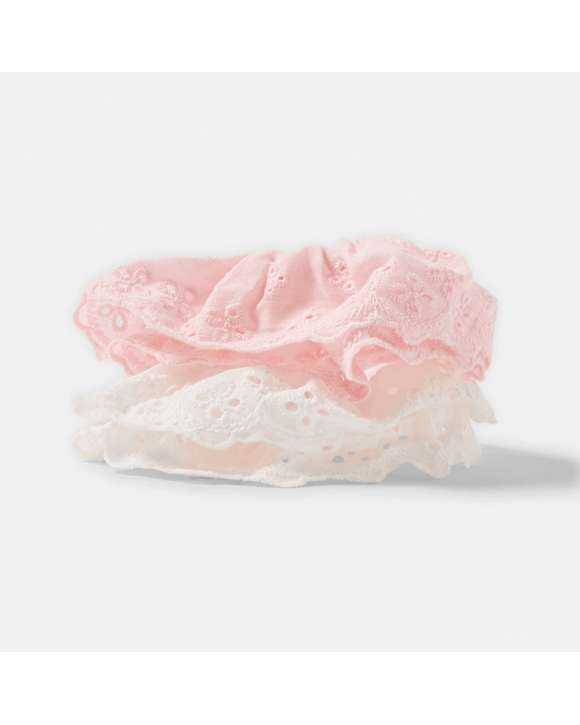 2 Pack Broderie Hair Scrunchies - White and Pink