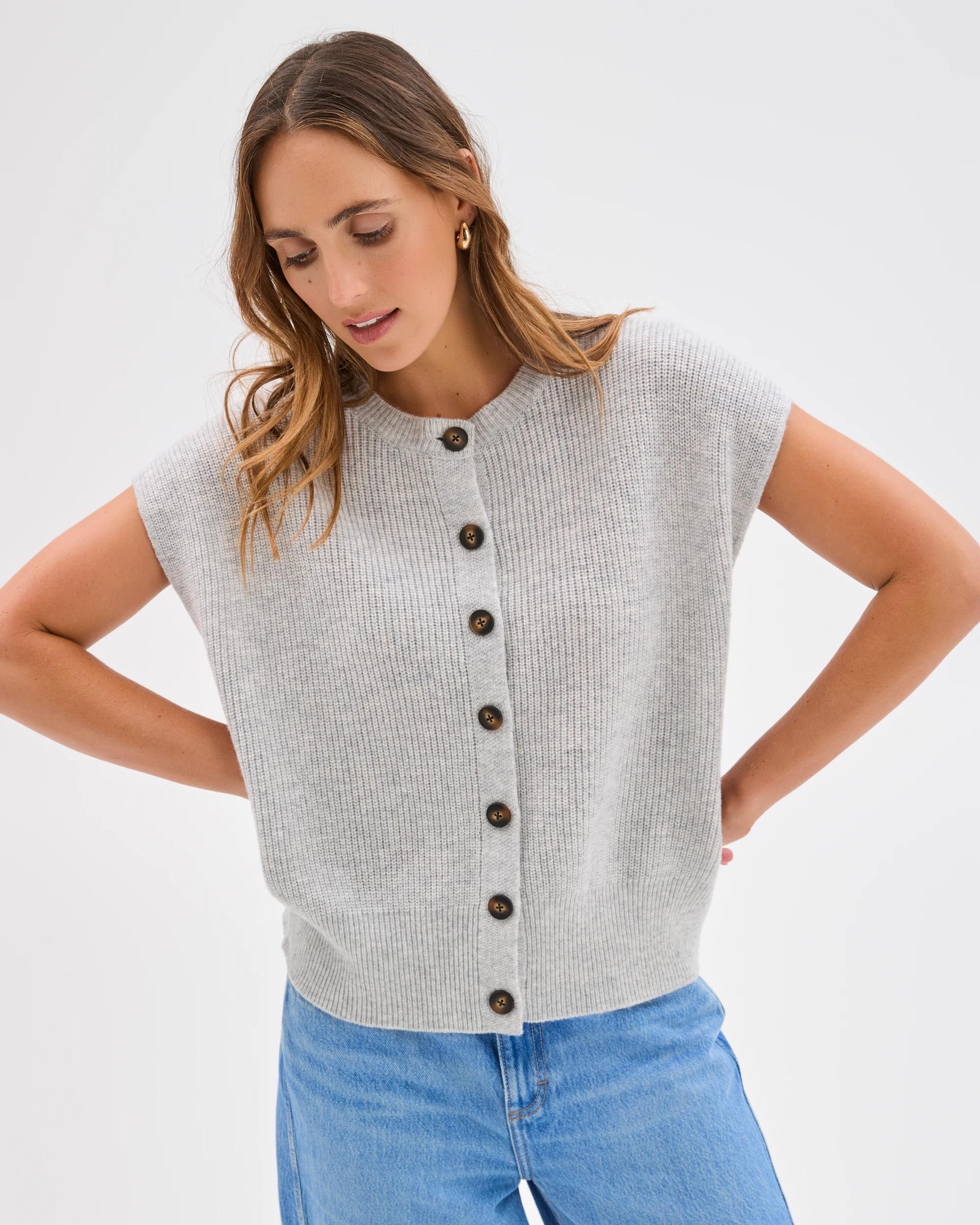 1 Target Woman Australian Lambswool Button Through Vest LIGHT GREY MARLE, 1 of 7