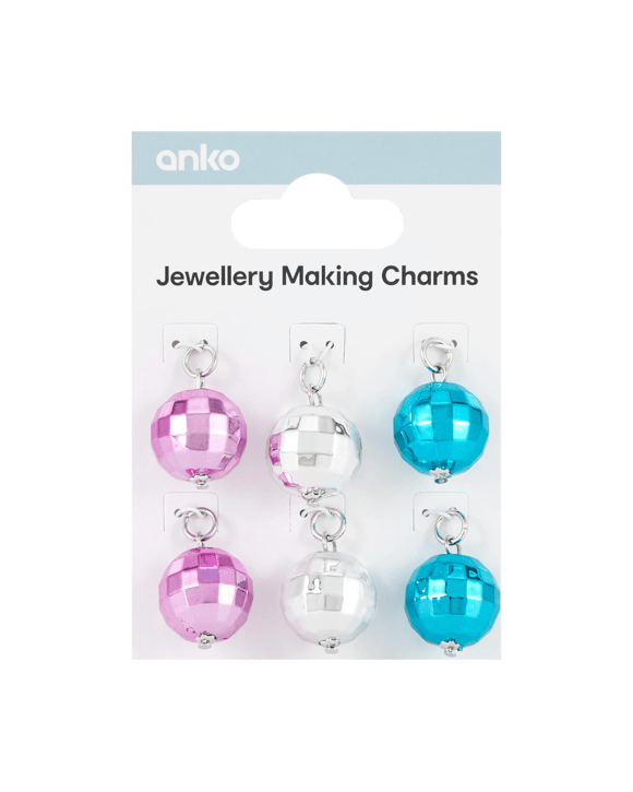 6 Piece Jewellery Making Charms - Disco Ball