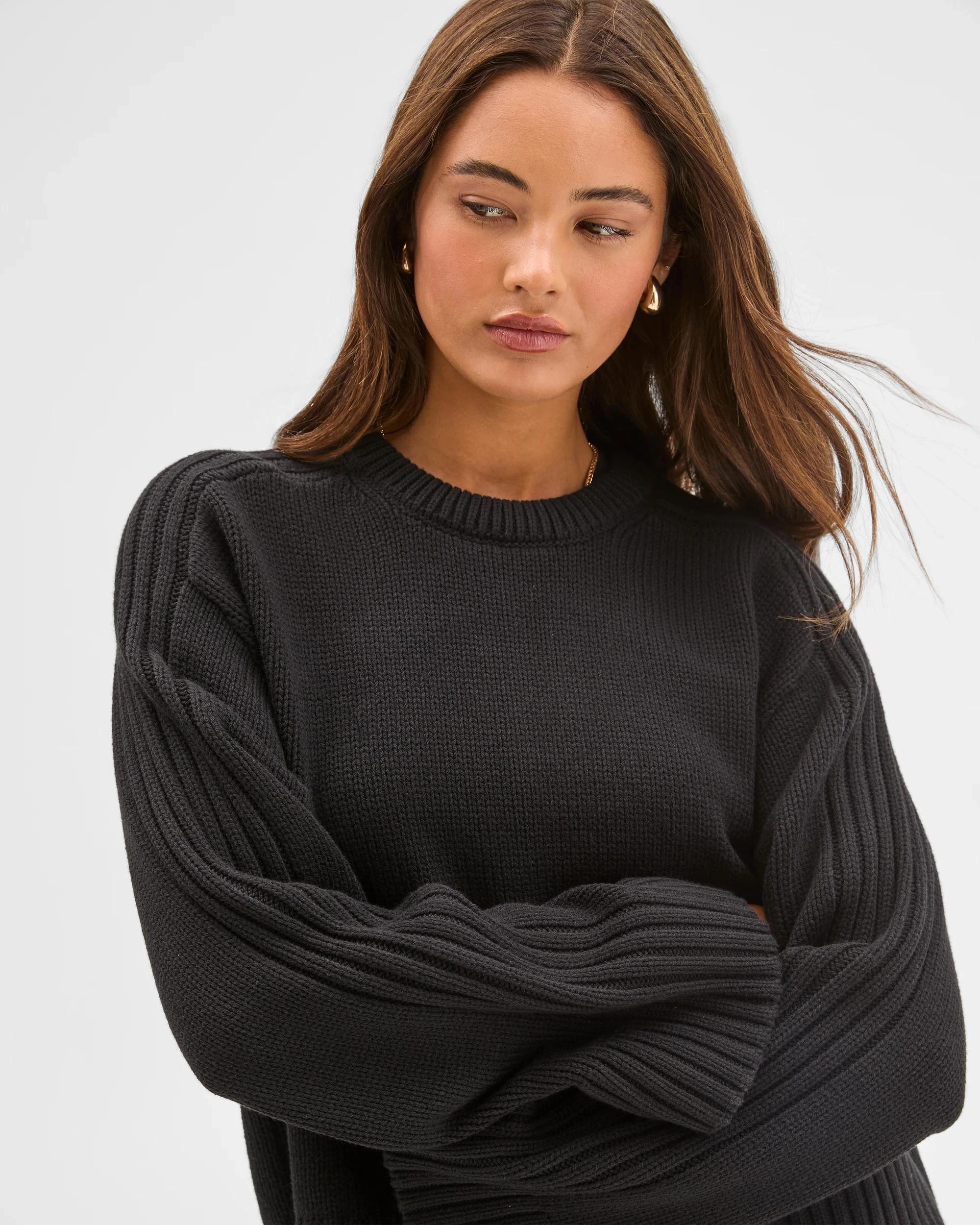 4 Lily Loves Australian Cotton Blend Crew Neck Knit Jumper BLACK, 4 of 6