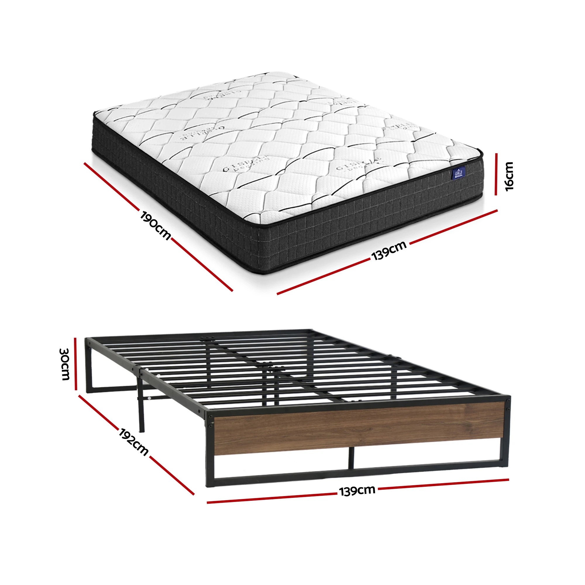 2 Giselle Double Mattress 16cm and Artiss Metal Bed Frame Set for Guest Rooms Studios - Double Bed - Multi, 2 of 9