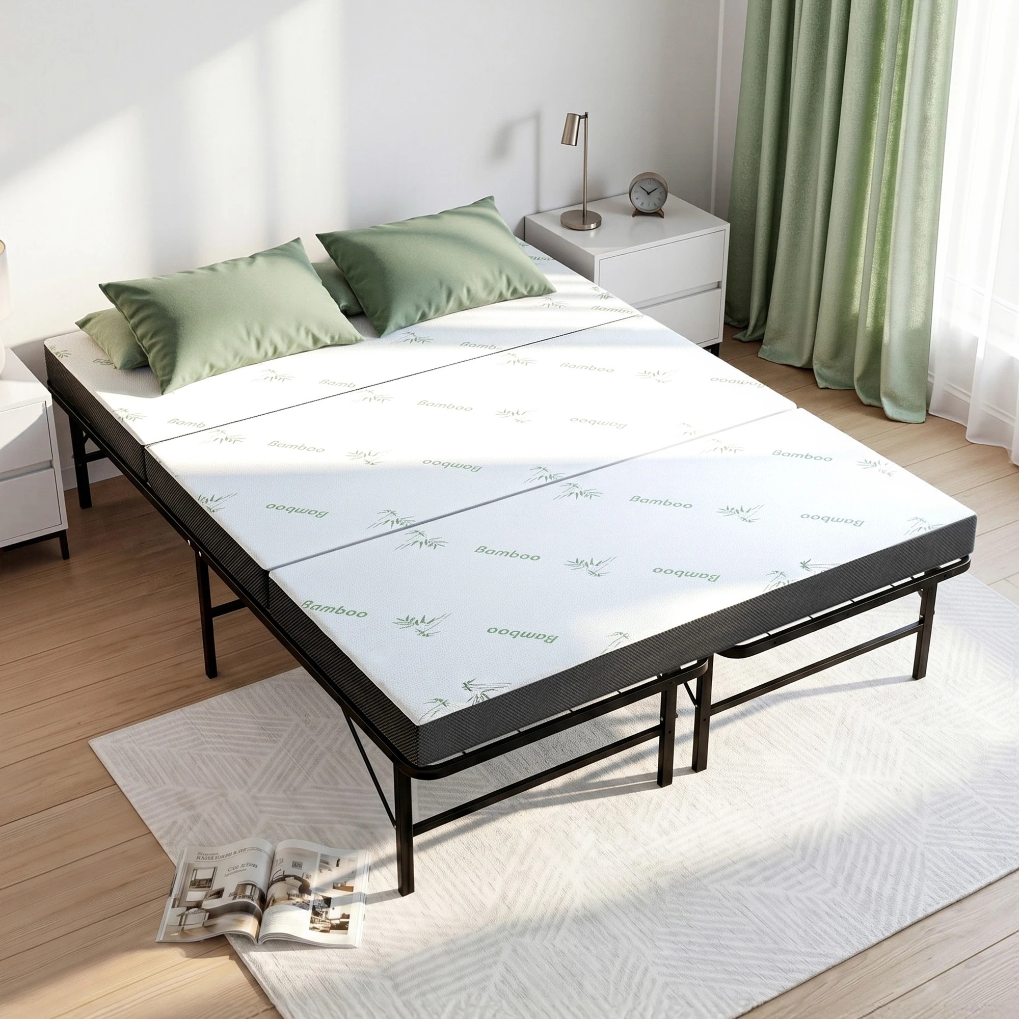 9 Giselle Bedding Giselle Folding Bed with Mattress Double Portable Foldable Guest Bed Bamboo Cover - Multi, 9 of 9