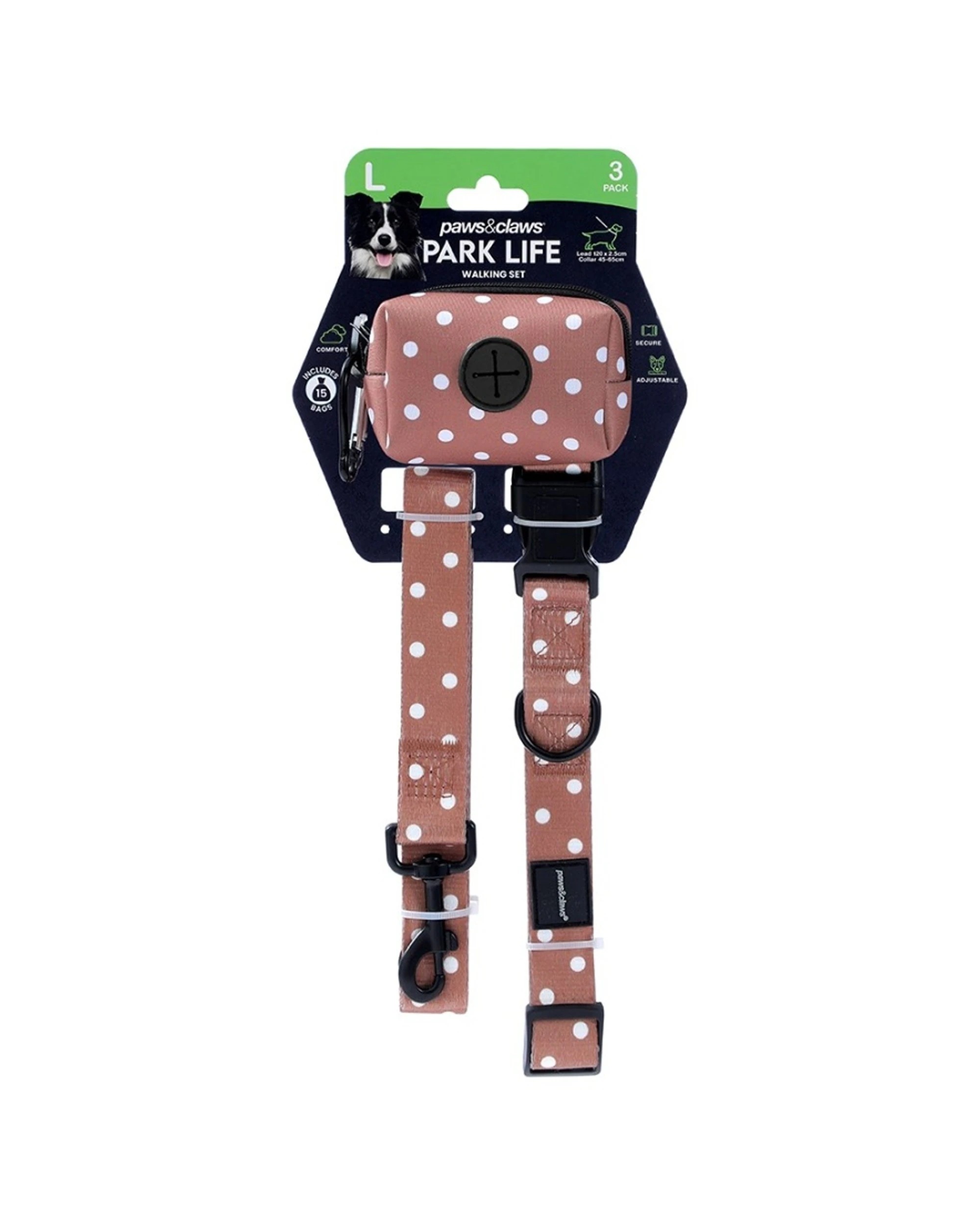 7 Paws & Claws 3x 3pc Pet Dog Cat Park Life Lead Collar Waste Bag Holder Large - Assorted, 7 of 7