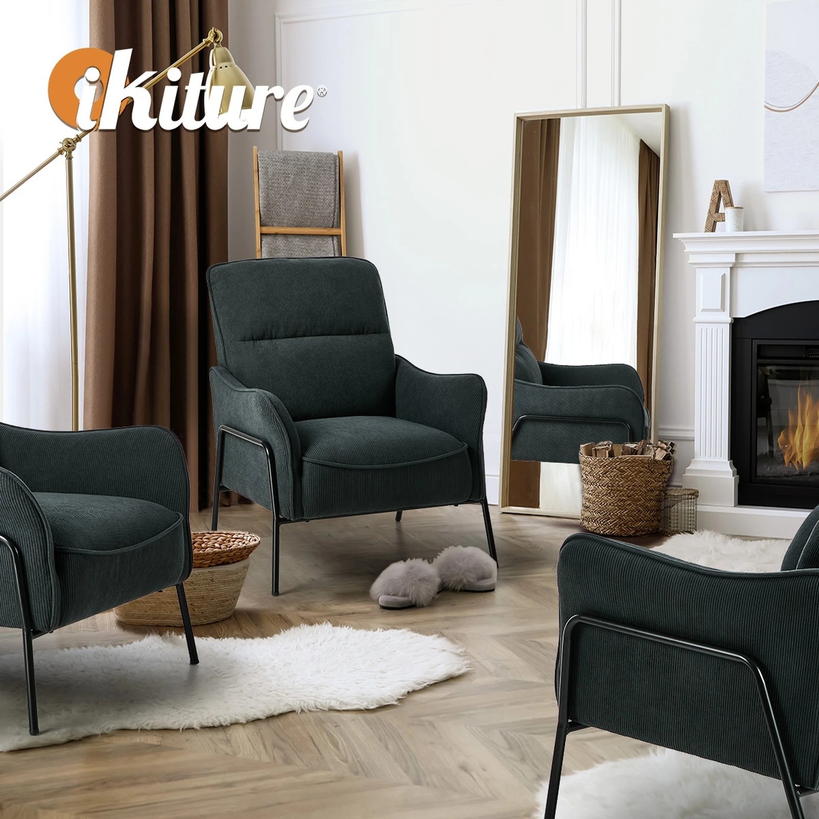 6 Oikiture 2x Armchair Chenille Fabric Lounge Chair Accent Chair - Grey, 6 of 9