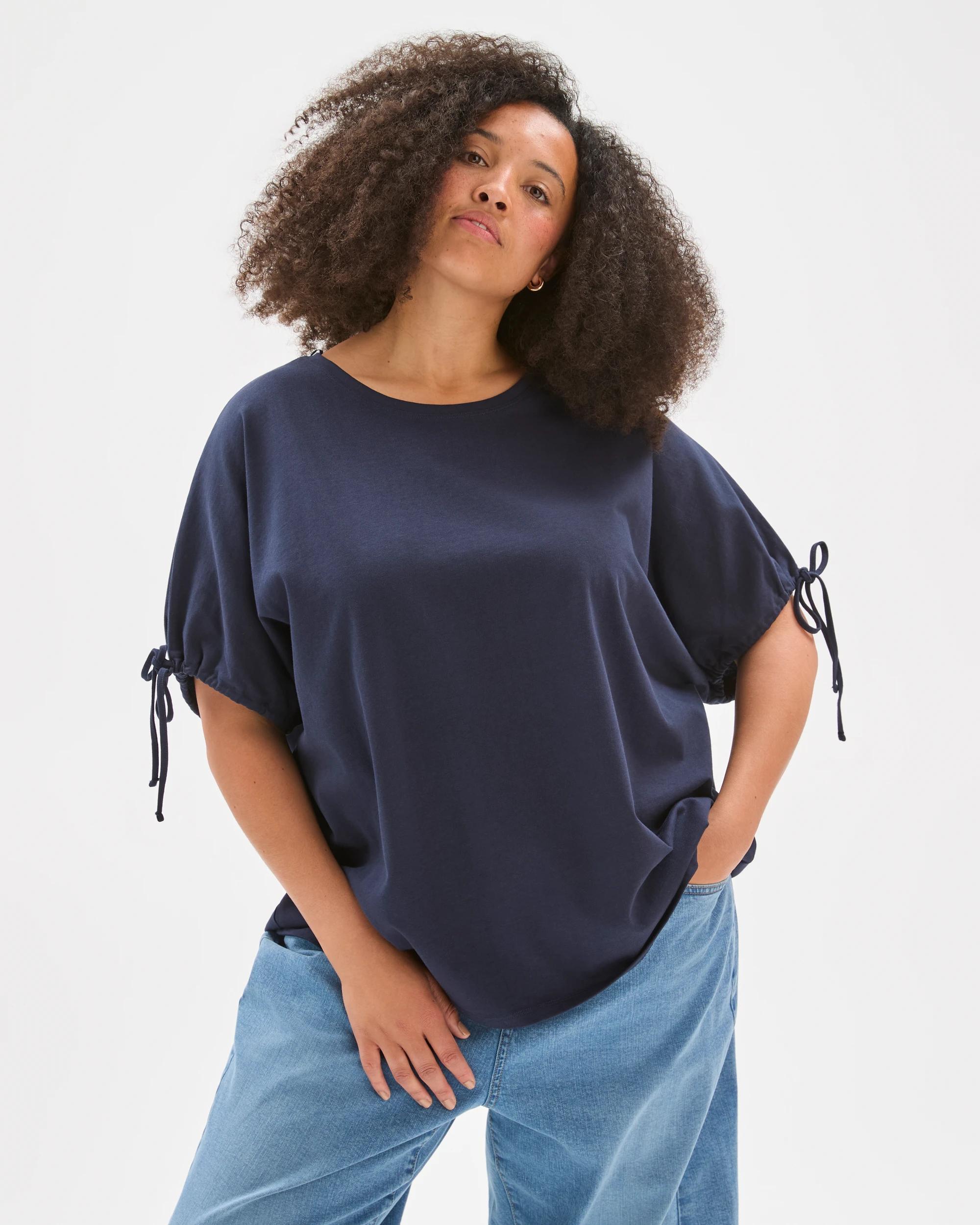 5 Target Curve Plus Size Australian Cotton Gathered Sleeve T-Shirt INK NAVY, 5 of 7
