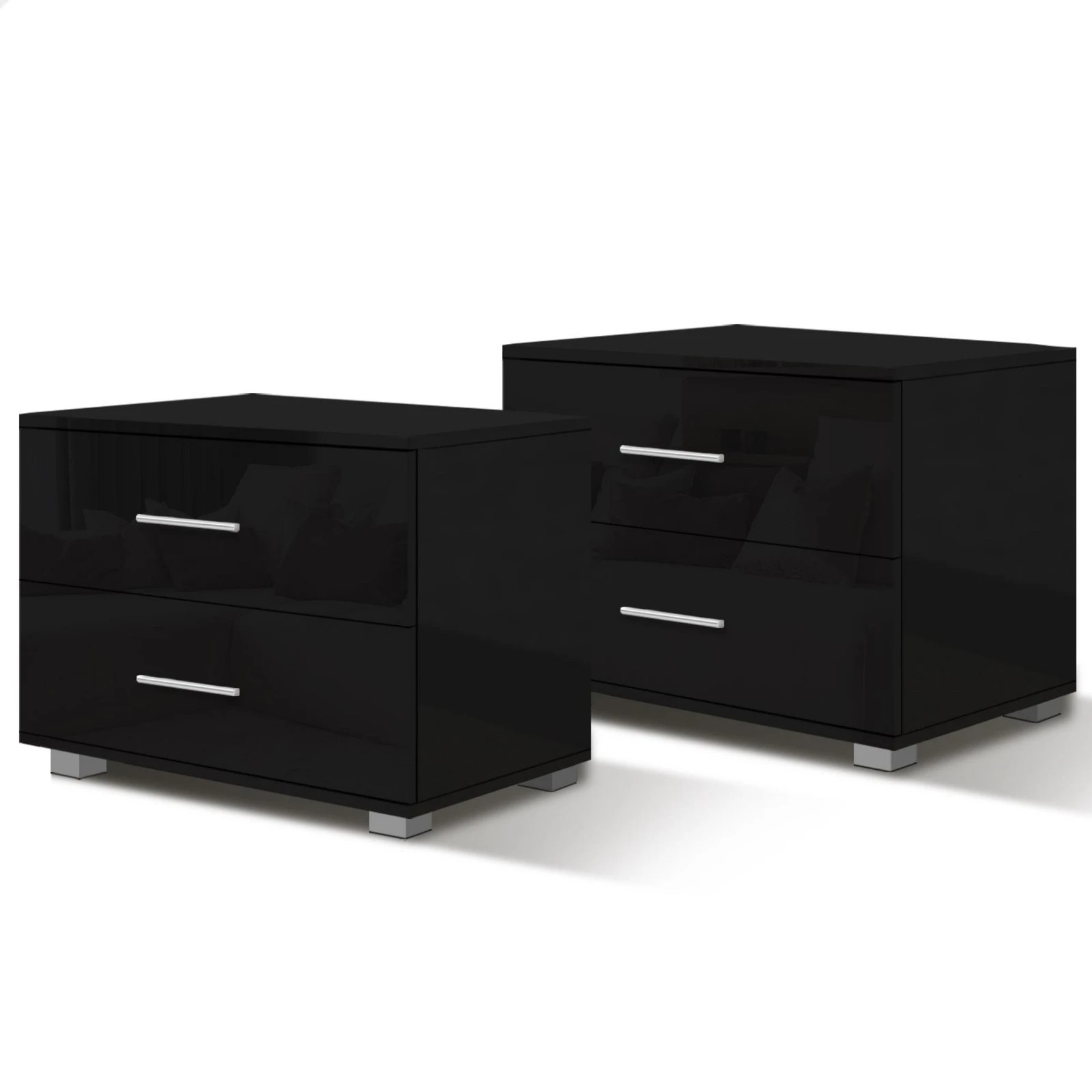 1 Alfordson 2x Bedside Table Nightstand 4 Side High Gloss Black Side End Table - Black, 1 of 7