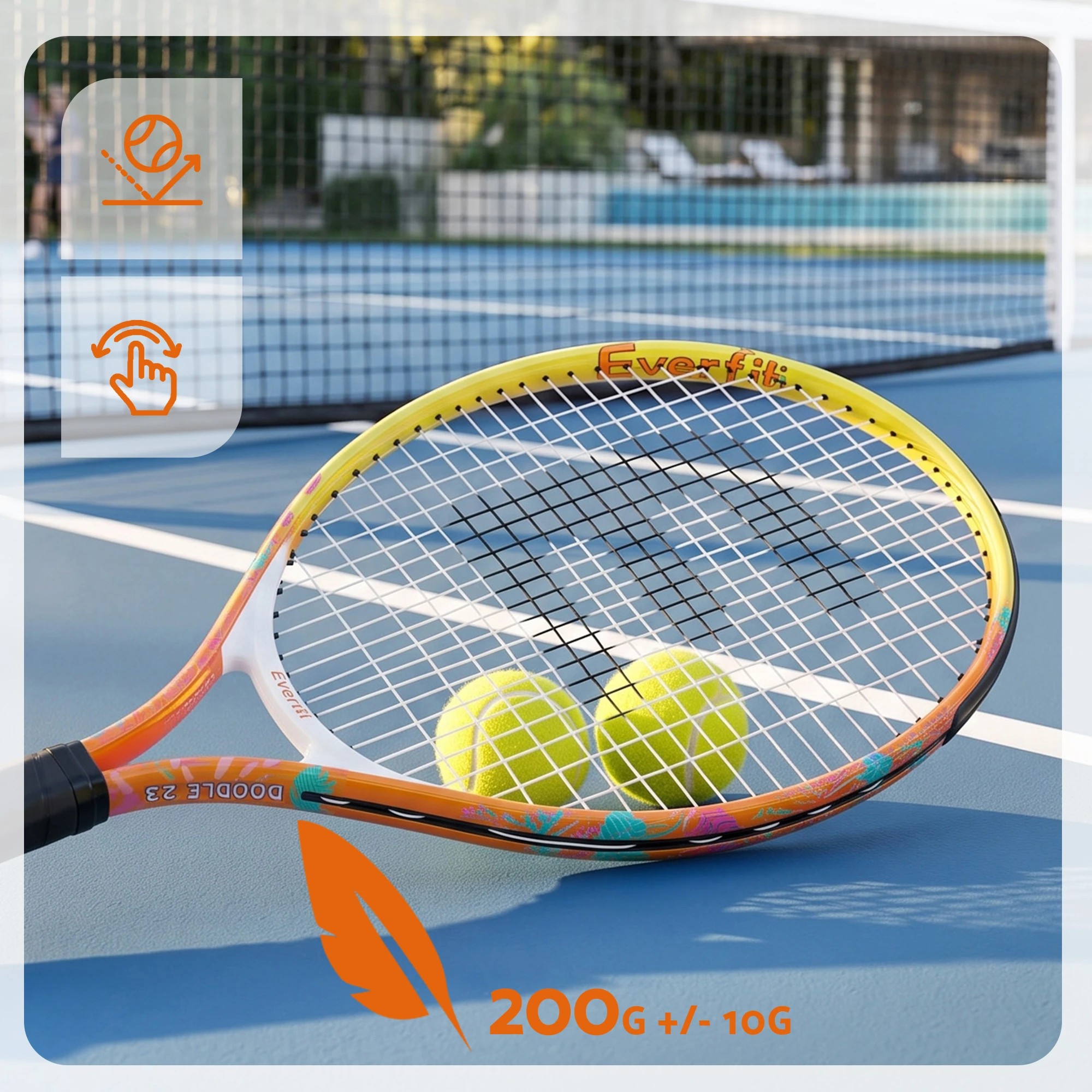 6 Everfit Lightweight Tennis Racket Racquet with Large Head Durable Frame Comfortable Grip and Shock Reduction - Orange, 6 of 9