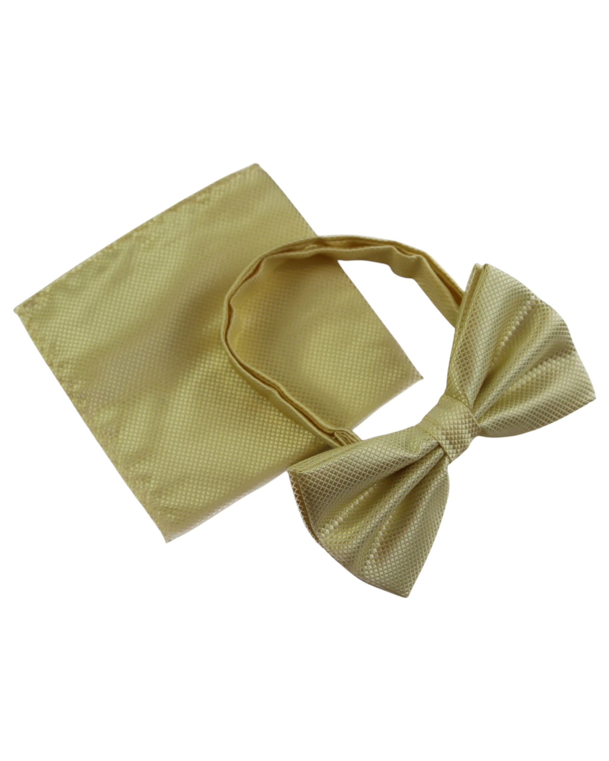 1 Zasel Mens Honey Yellow Plain Coloured Checkered Bow Tie & Matching Pocket Square Set - Yellow, 1 of 3