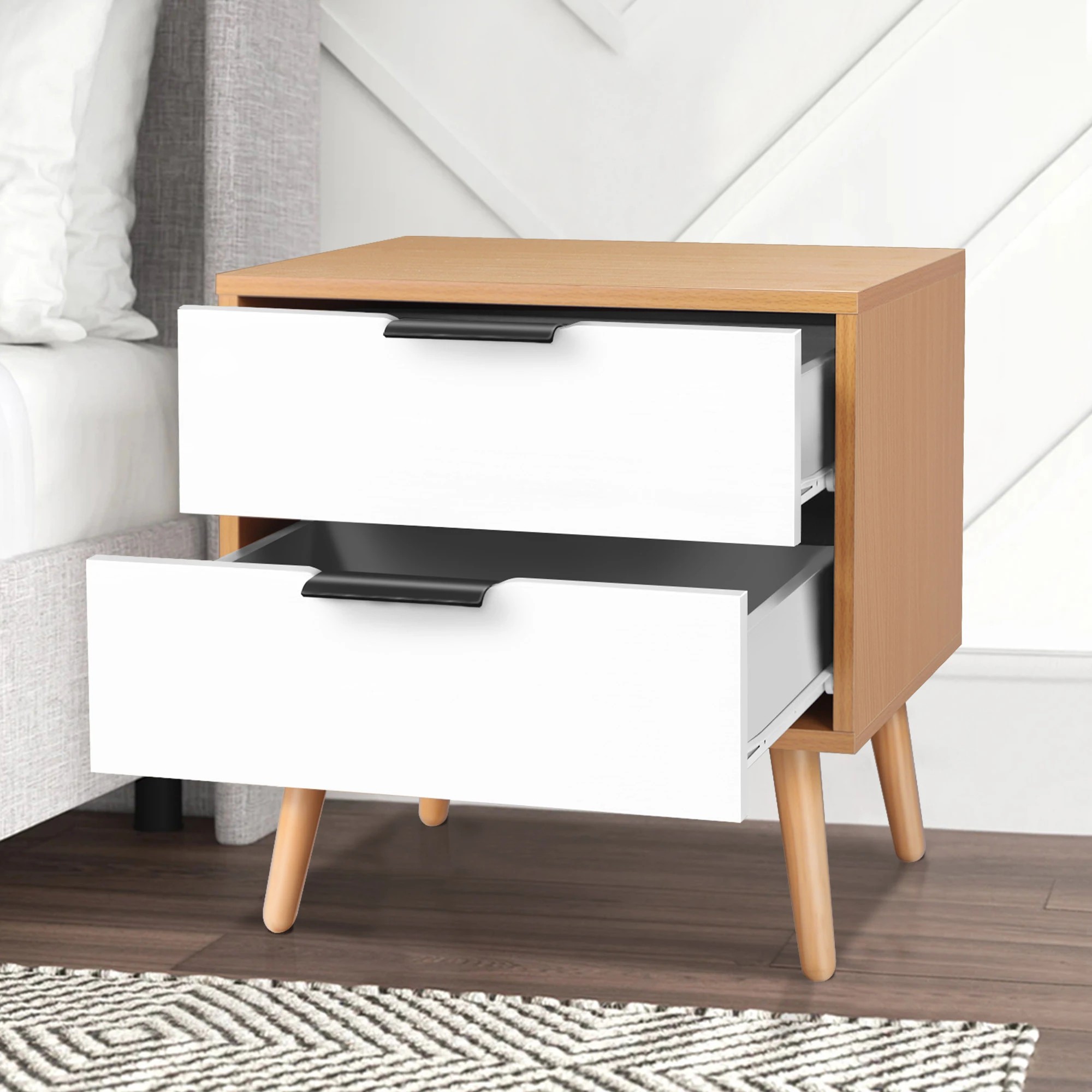 7 Alfordson Bedside Table Nightstand Side Storage Cabinet Scandinavian - Wood White, 7 of 10