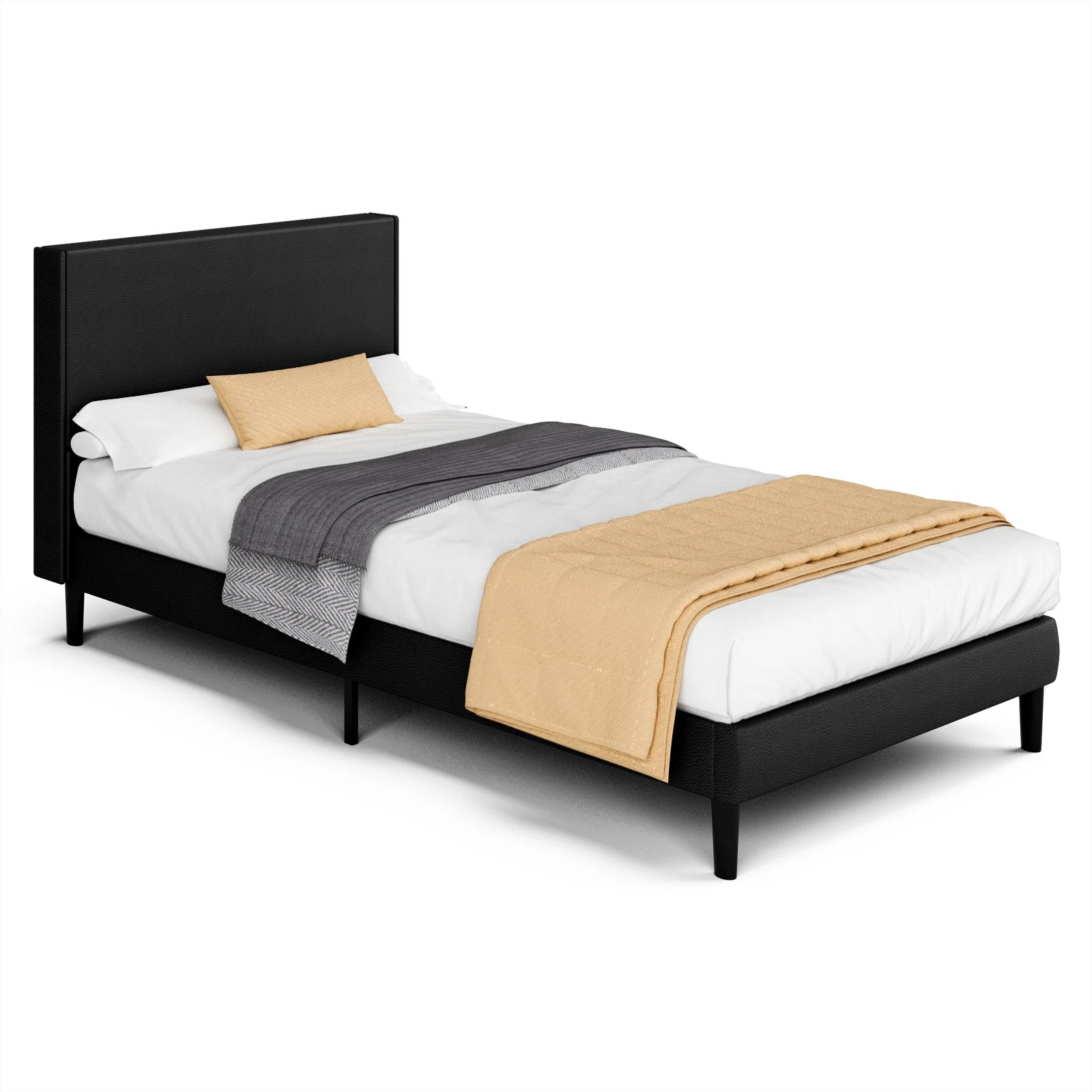 1 Advwin Bed Frame Single Size Mattress Base Upholstered Platform - Black, 1 of 7