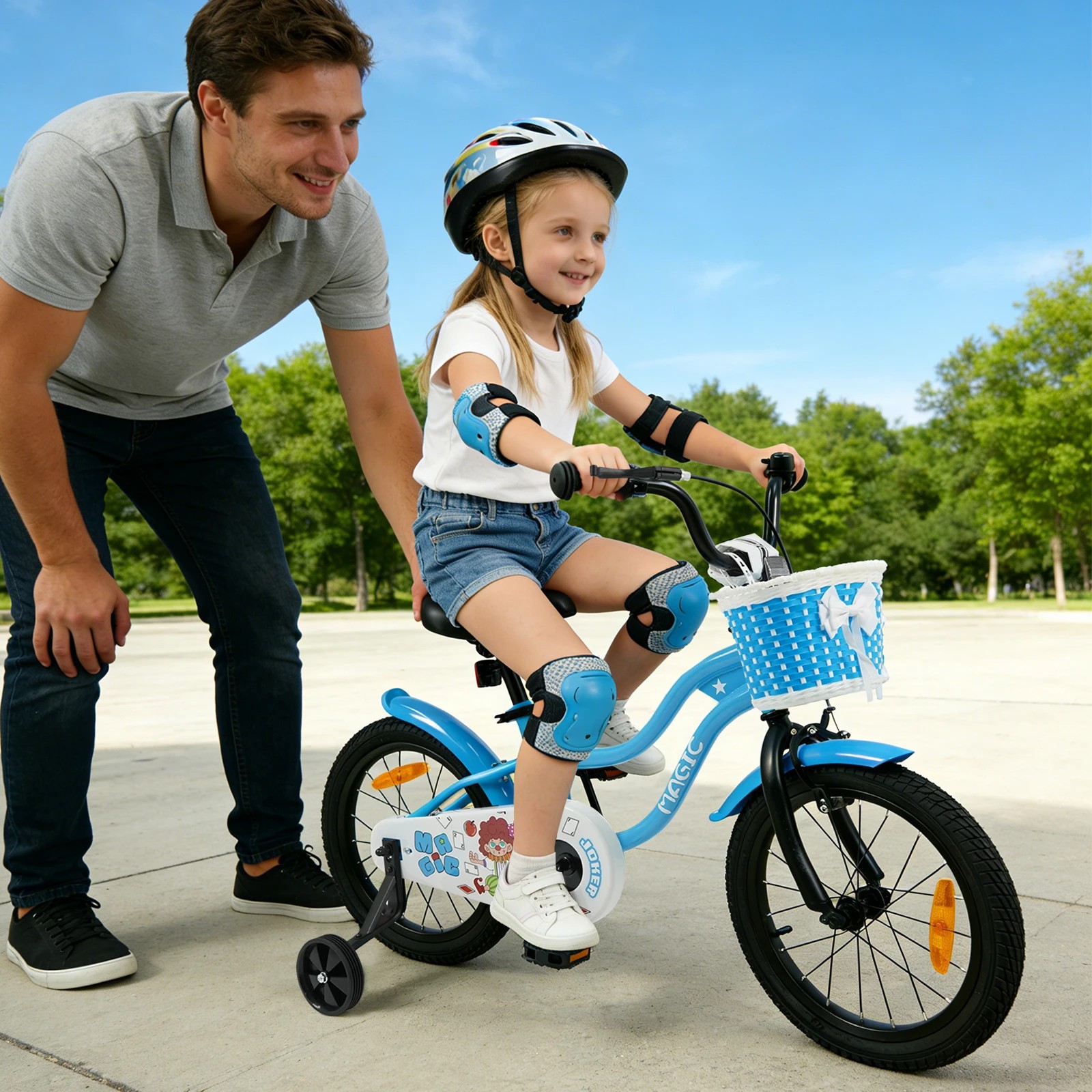 3 Costway 40cm Kid Bicycle Dual Brake Balance Bike Ride on w/Training Wheels Adjustable Seat - Blue, 3 of 3