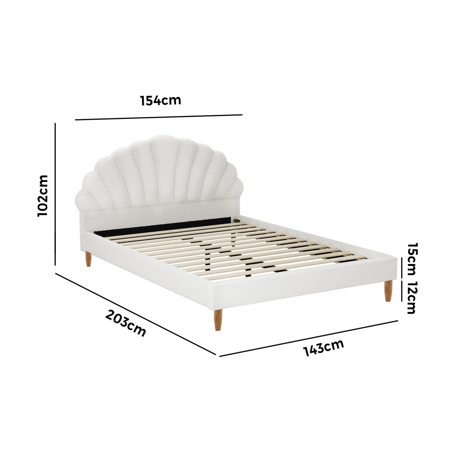 10 Oikiture Double Bed Frame Scallop-shape Bedhead Boucle- White, 10 of 10