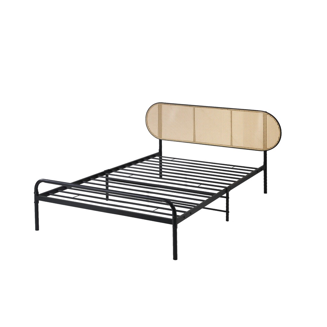 7 Oikiture Bed Frame Single Size Metal Base Platform With Rattan Headboard
 - Black, 7 of 9