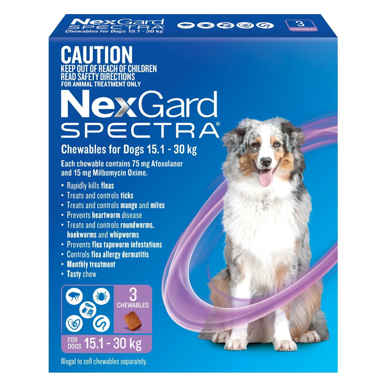 1 Nexgard Spectra Chewables For Large Dogs (15.1-30kg) Purple - 3 Months Supply, 1 of 2