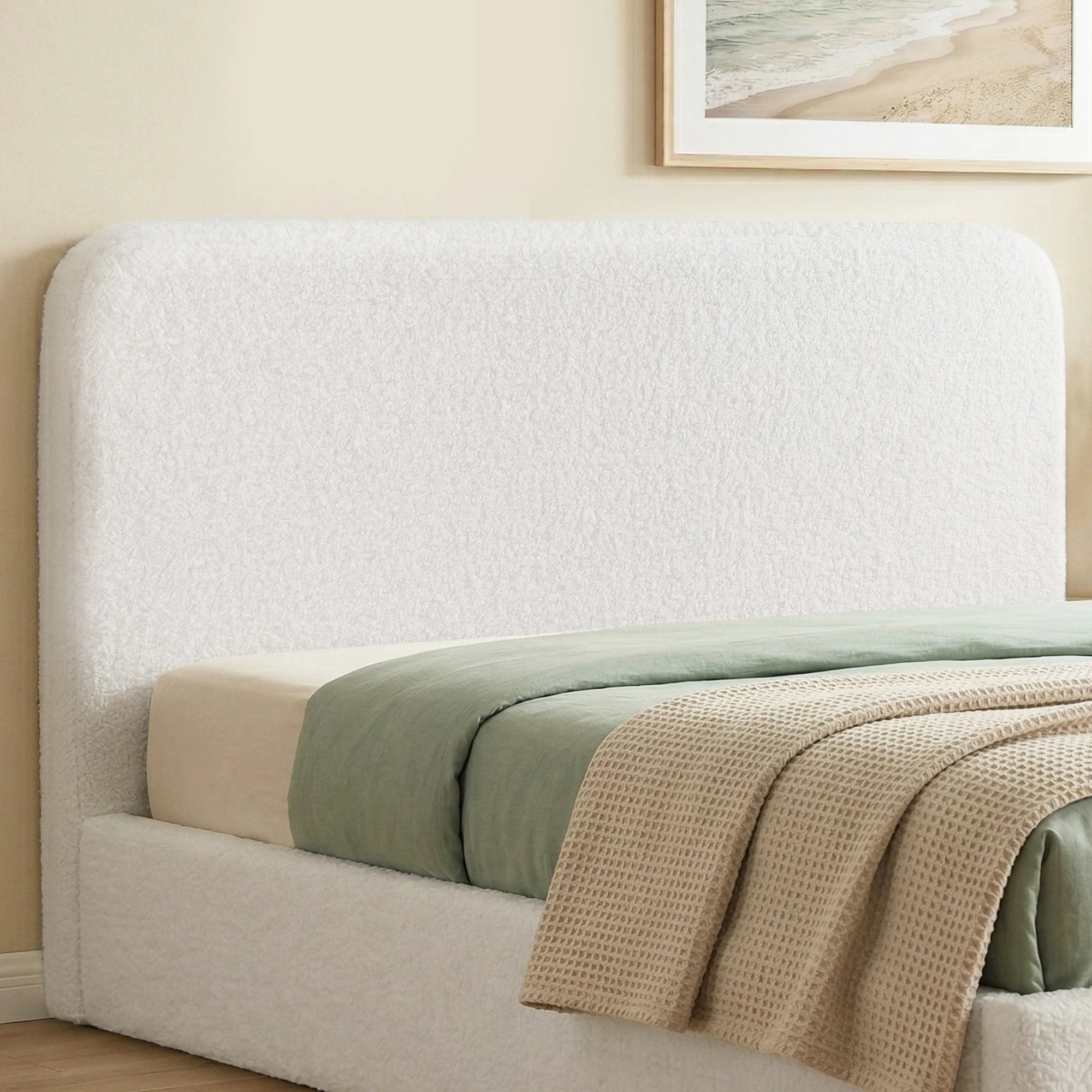 8 Artiss Double Size Headboard for Bed Frame Boucle Fabric No-Assembly Removable Washable Cover 155cm - White, 8 of 8