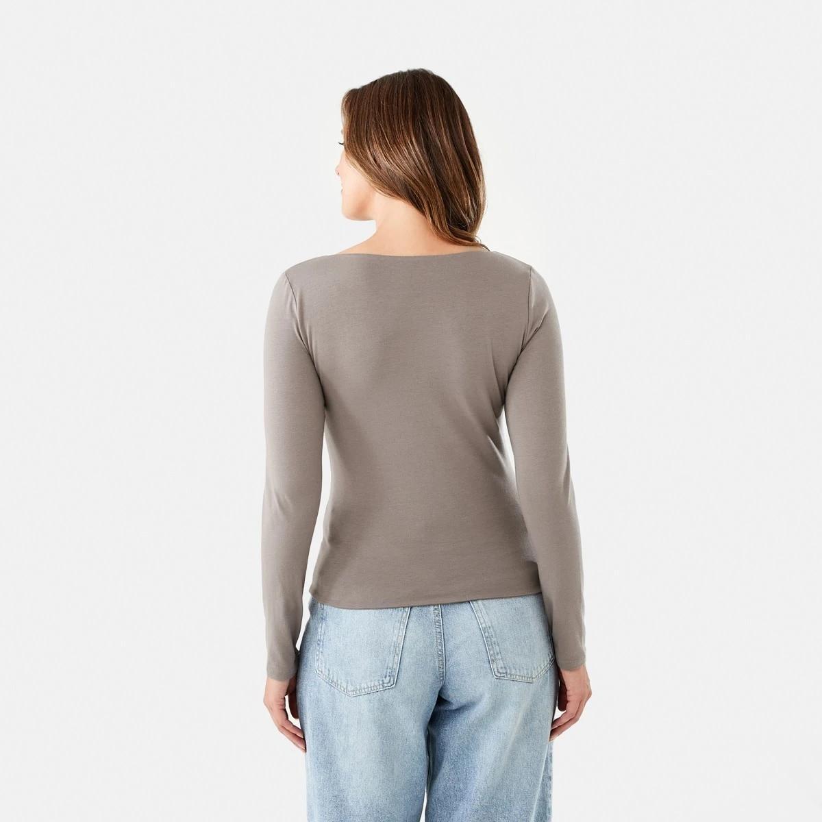 4 Long Sleeve Square Neck Top Taupe Brn, 4 of 7