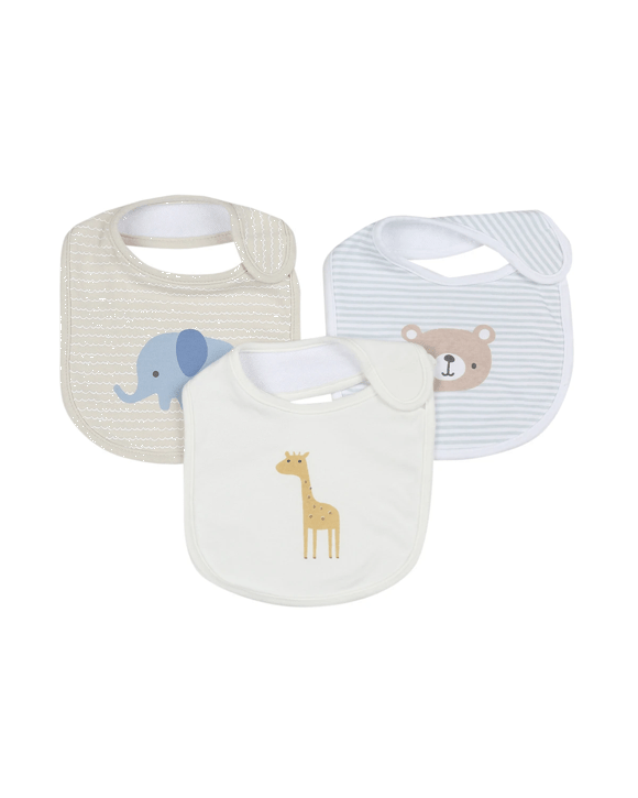 3 Pack Organic Cotton Bibs - Animals