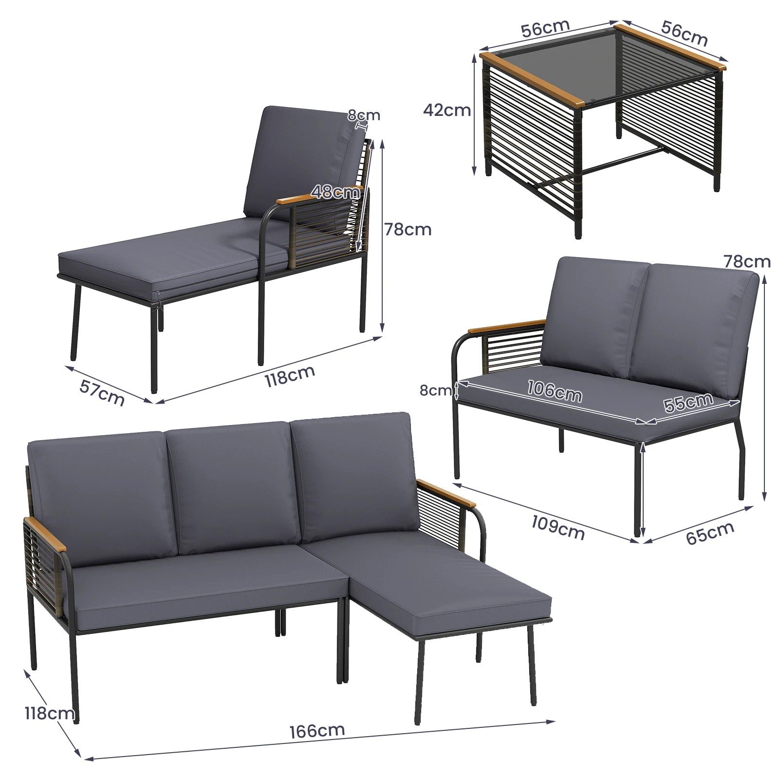 1 Costway 3 PCS Patio Corner Conversation Set L Shaped Wicker Sofa w/Cushions Glass Table, 1 of 3