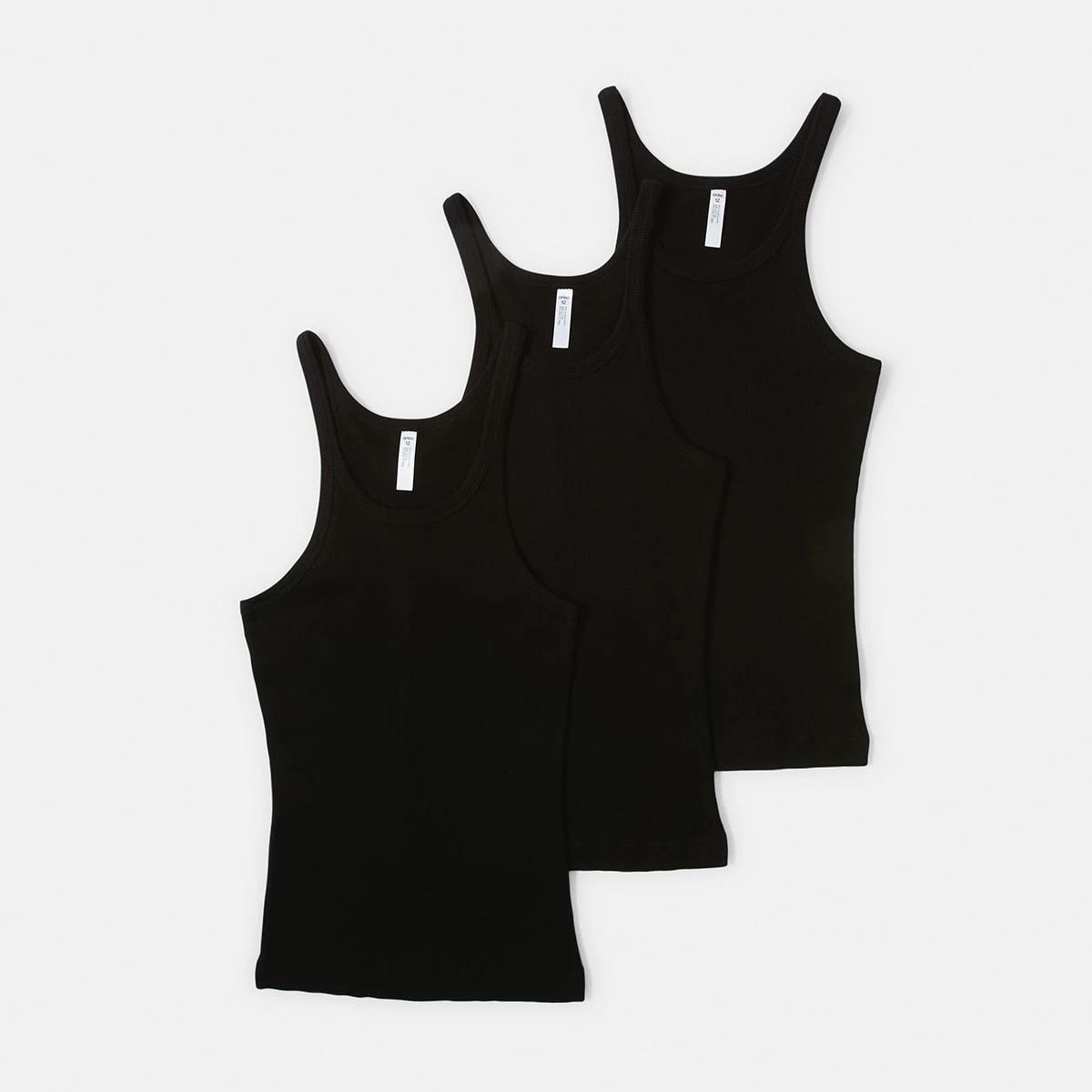 1 3 Pack Essential Cotton Rib Singlet Black, 1 of 8