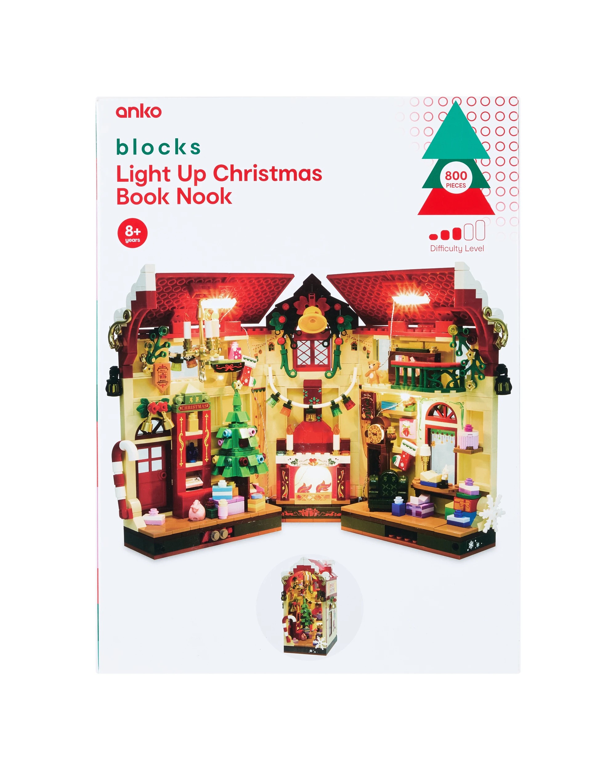 800 Piece Blocks Light Up Christmas Book Nook - Kmart