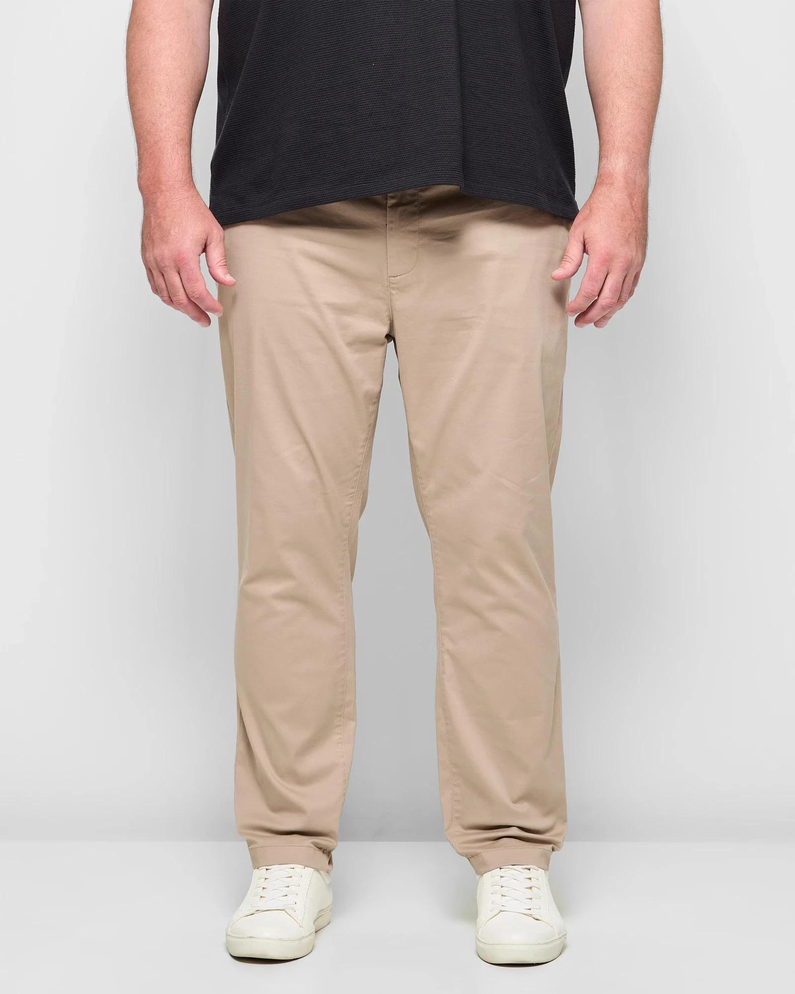 1 Target Man Plus Plus Size Australian Cotton 1/2 Elastic Waist Tapered Chino Pants SAND, 1 of 5