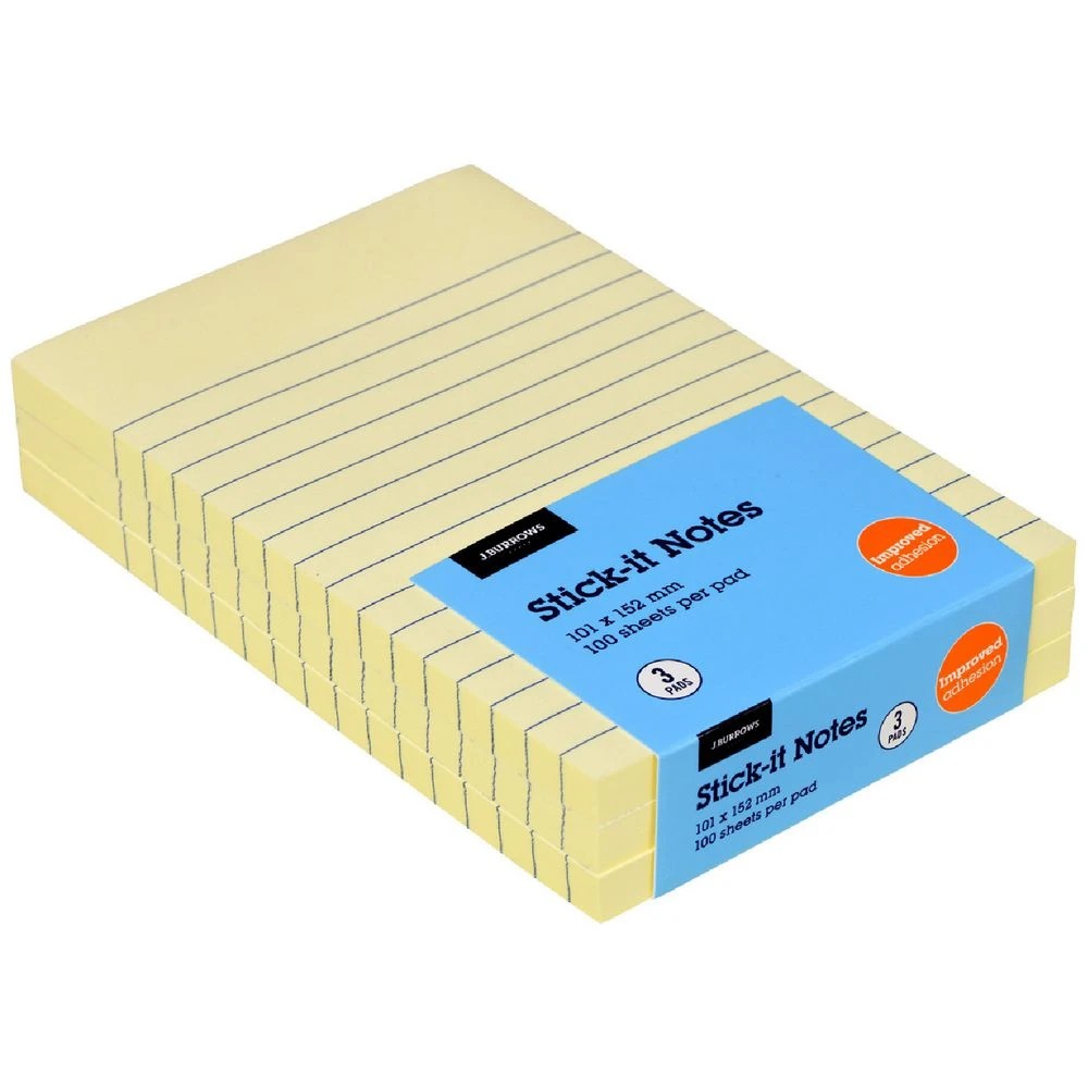 1 J.Burrows Stick-It Notes 101x152mm Yellow 3 Pack, 1 of 3