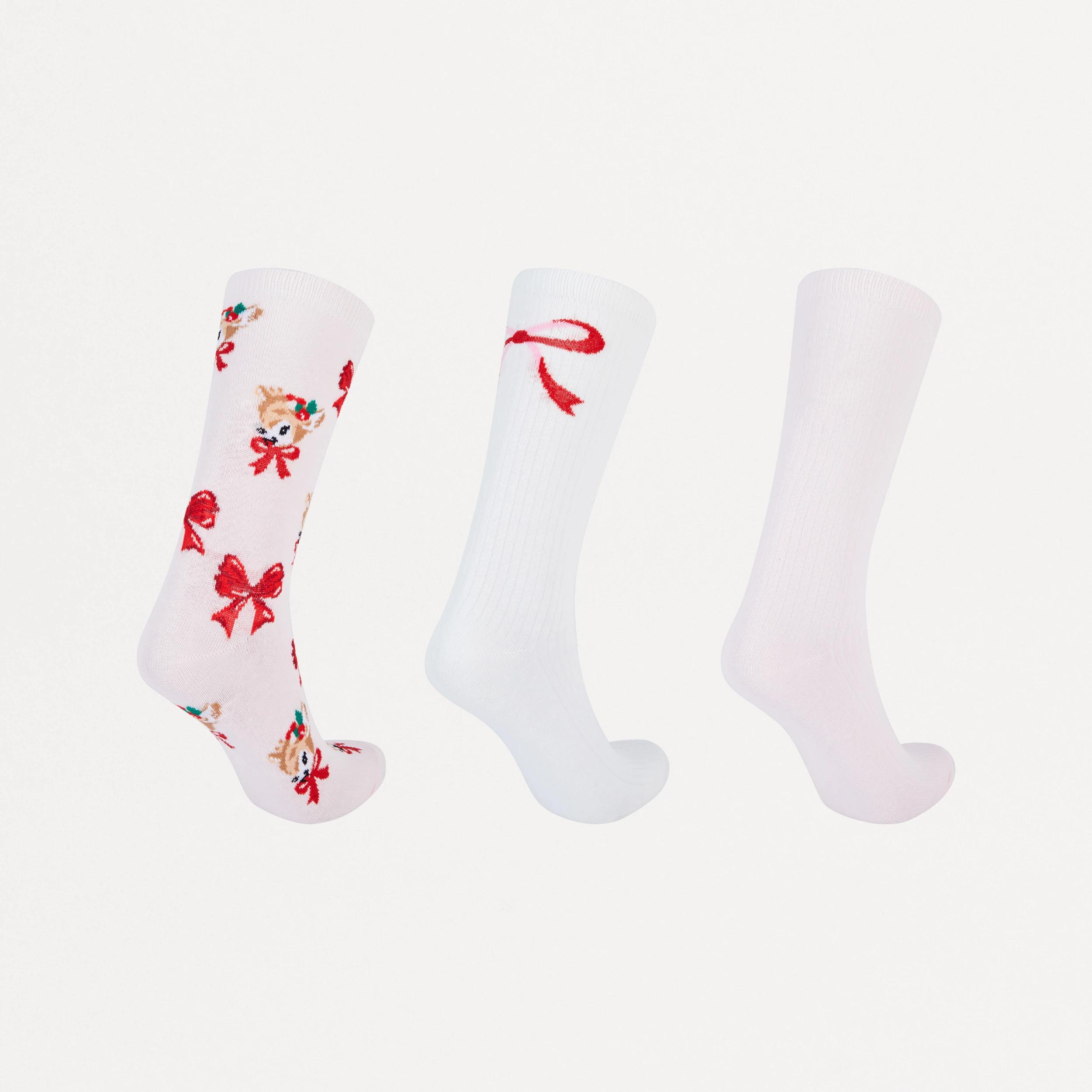 2 3 Pack Christmas Ribbed Crew Socks Deer Bow, 2 of 4